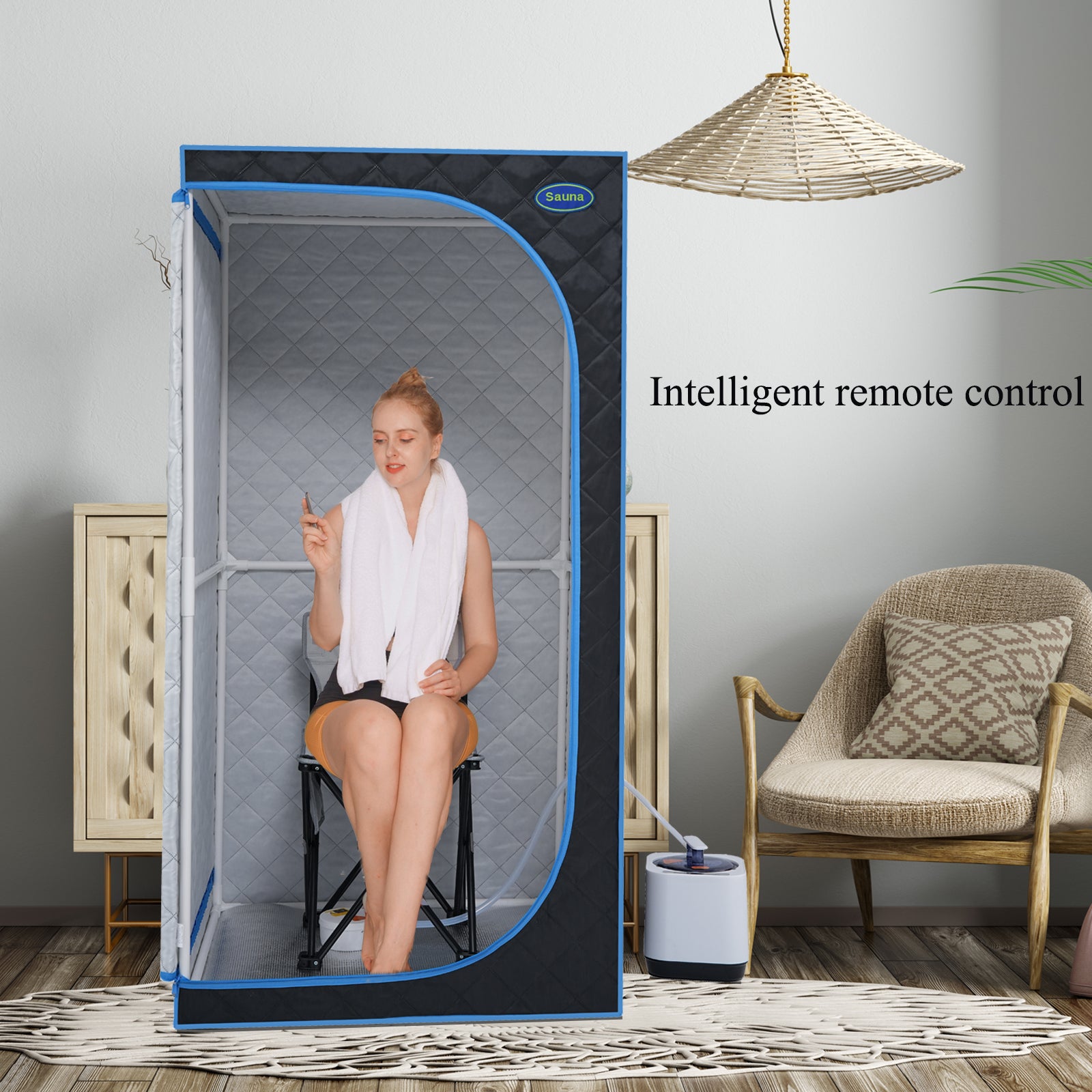 Portable Black Full Size Steam Sauna Tent Personal Home Spa, With Steam Generator, Remote Control, Foldable Chair, Pvc . Easy To Install,Fast Heating, With Fcc & Ul Certification. Black Polyester