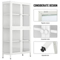 Four Glass Door Storage Cabinet With Adjustable Shelves And Feet Cold Rolled Steel Sideboard Furniture For Living Room Kitchen White 3 4 Shelves White Tempered Glass