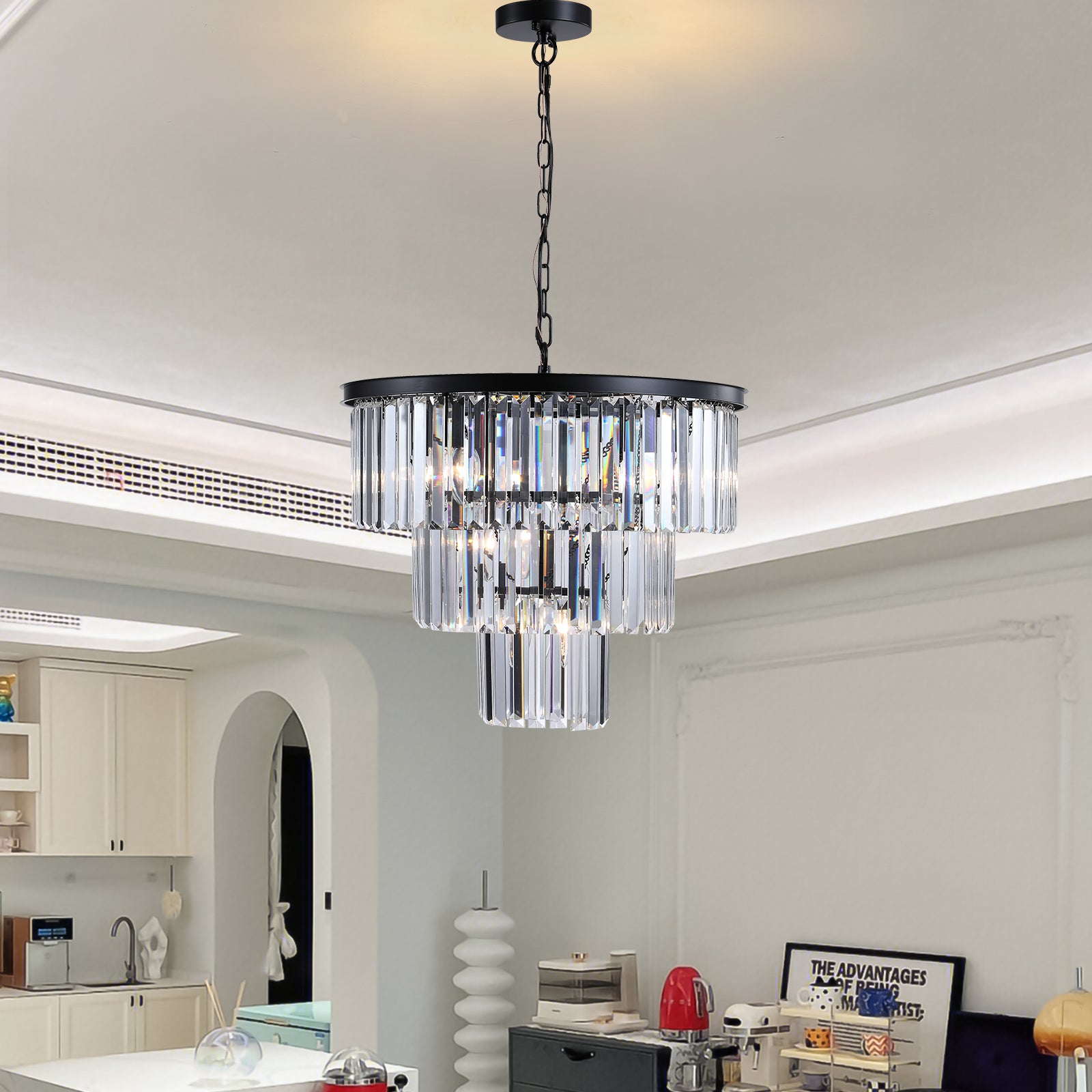 Same As W1340102277 L5007 Black Luxury Crystal Chandelier Modern Chandeliers Lights Fixture Hanging Pendant Light Fixture For Dining Room Bedroom Living Room Dia 19.7 Inch Black Black Crystal Iron