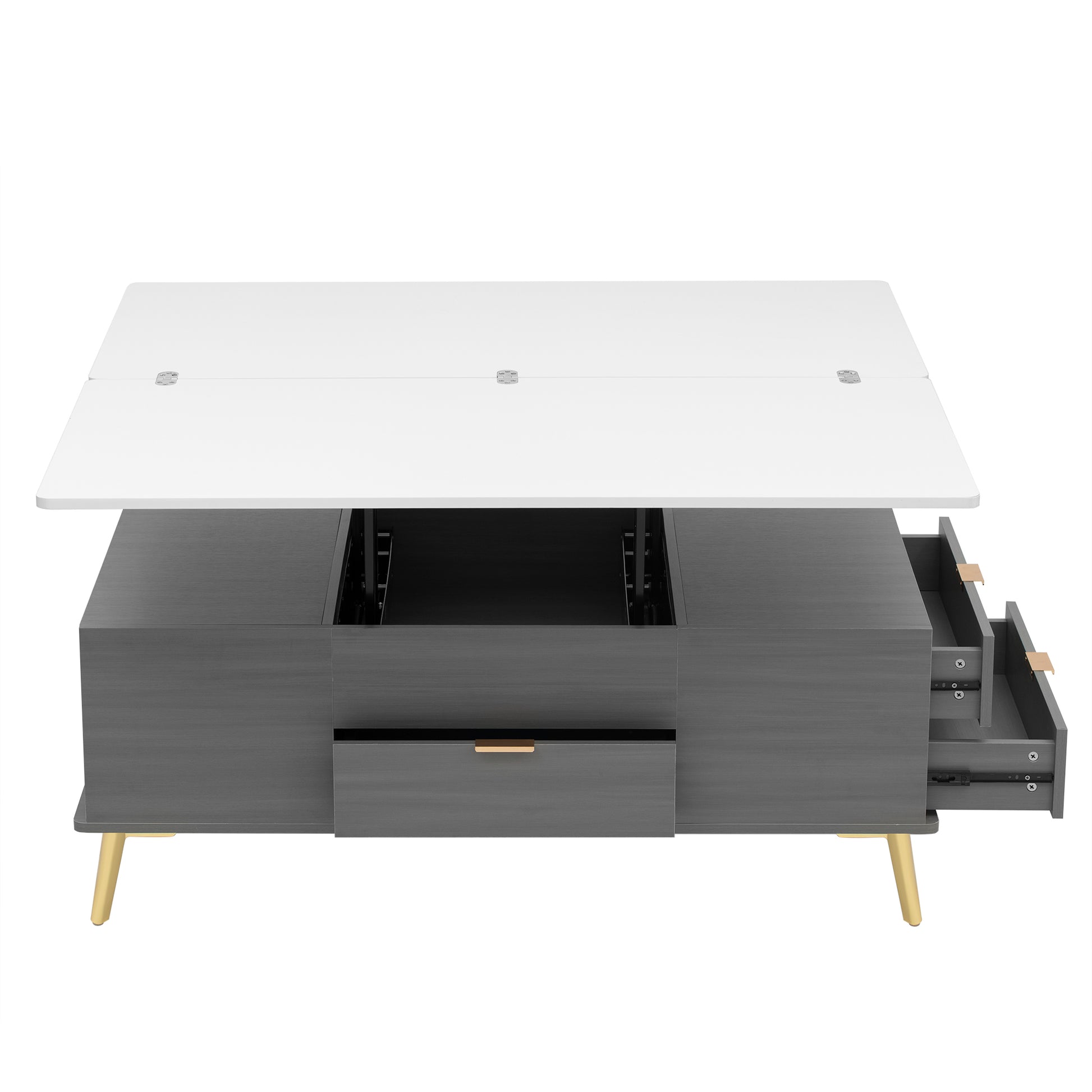 Modern Lift Top Coffee Table Multi Functional Table With Drawers In Gray & White White Gray Mdf Steel