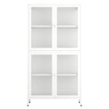 Four Glass Door Storage Cabinet With Adjustable Shelves And Feet Cold Rolled Steel Sideboard Furniture For Living Room Kitchen White 3 4 Shelves White Tempered Glass