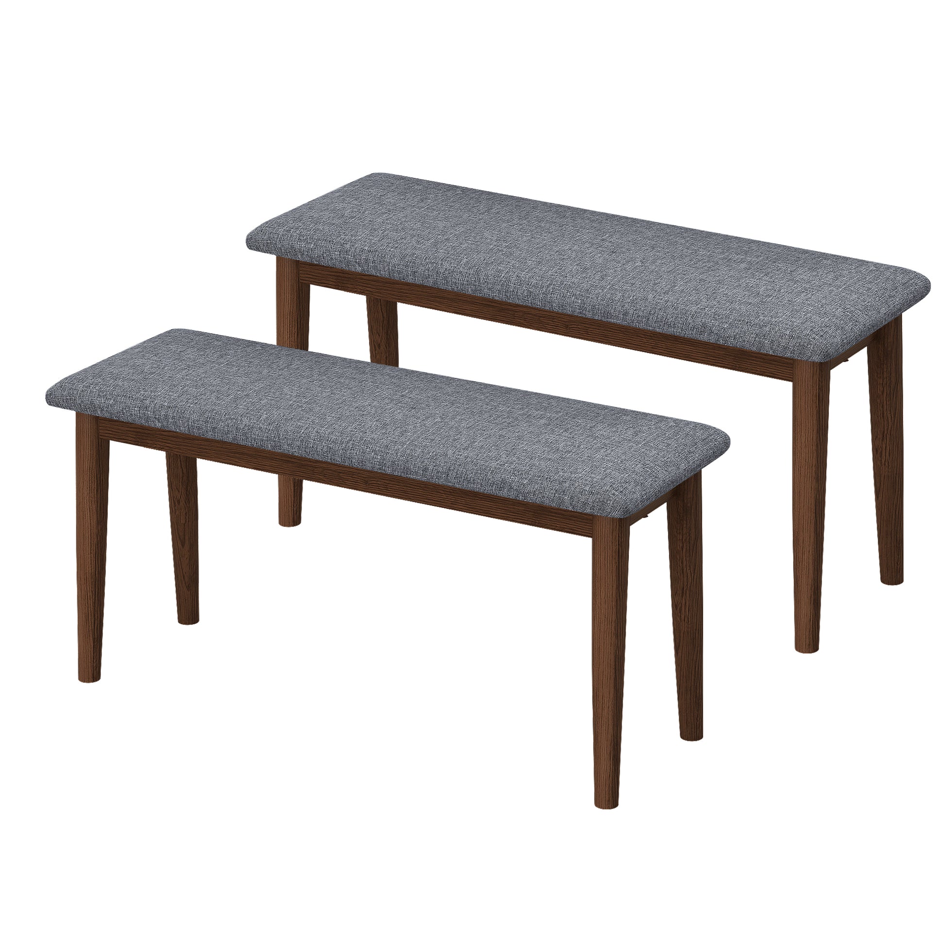 2Pcs Upholstered Benches Retro Upholstered Bench Solid Rubber Wood For Kitchen Dining Room Grey And Walnut Color Walnut Rubber Wood