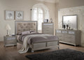 Modern Champagne Faux Finish Upholstered 1Pc Queen Size Panel Bed Bedroom Furniture Champagne Solid Wood