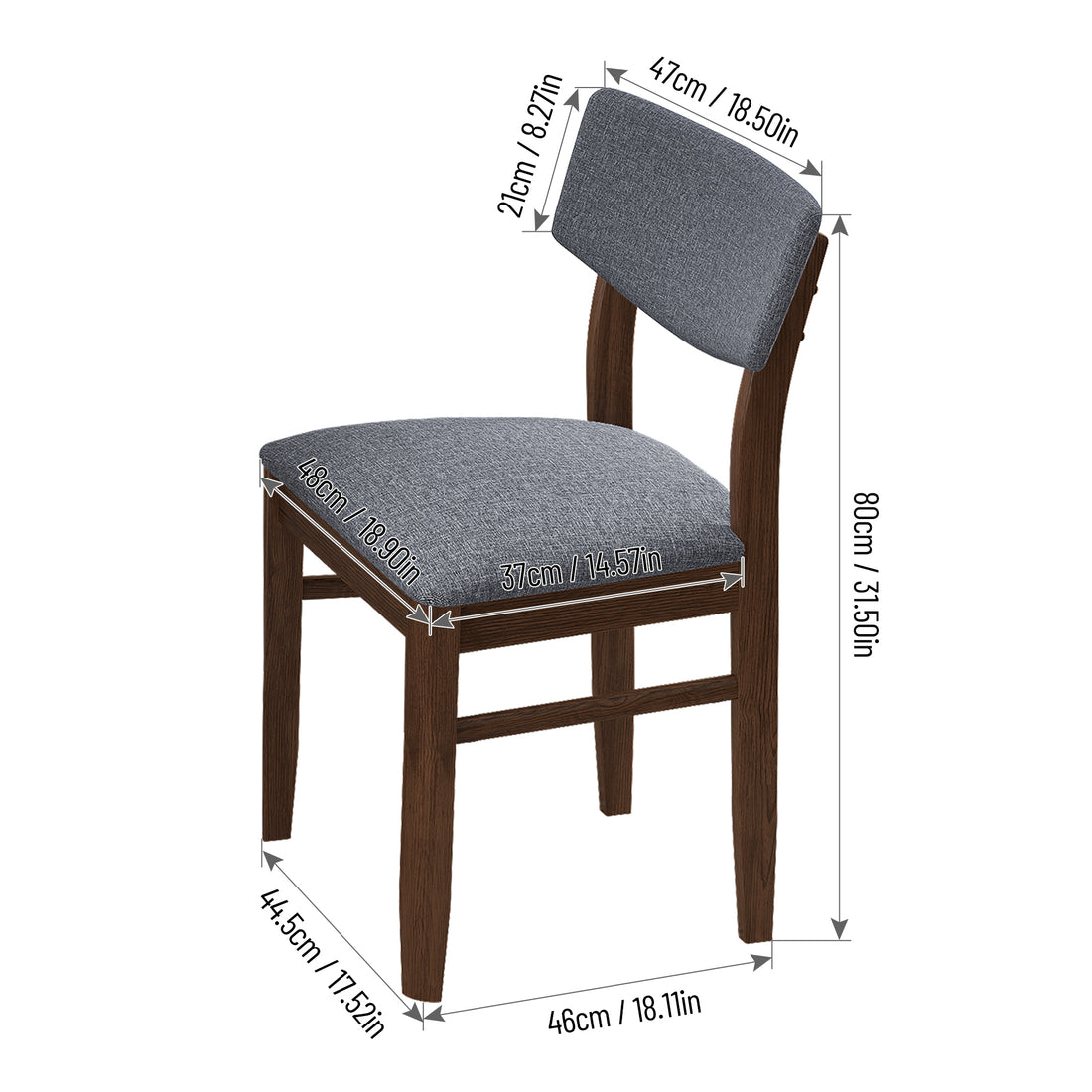 2 Pcs Dining Chairs Fabric Cushion Retro Upholstered Chairs Solid Rubber Wood For Kitchen Dining Room Small Space Grey Walnut Color Walnut Rubber Wood