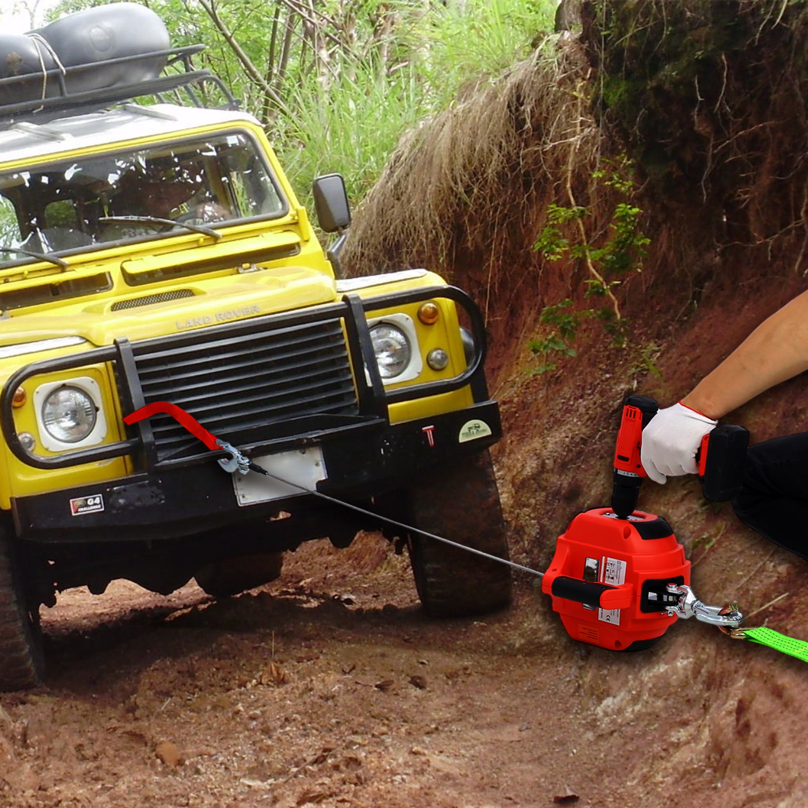 Drill Winch Hoist Portable Drill Winch Of 750 Lb Capacity With 40 Feet Steel Wire Drill Winch For Lifting & Dragging Red Abs