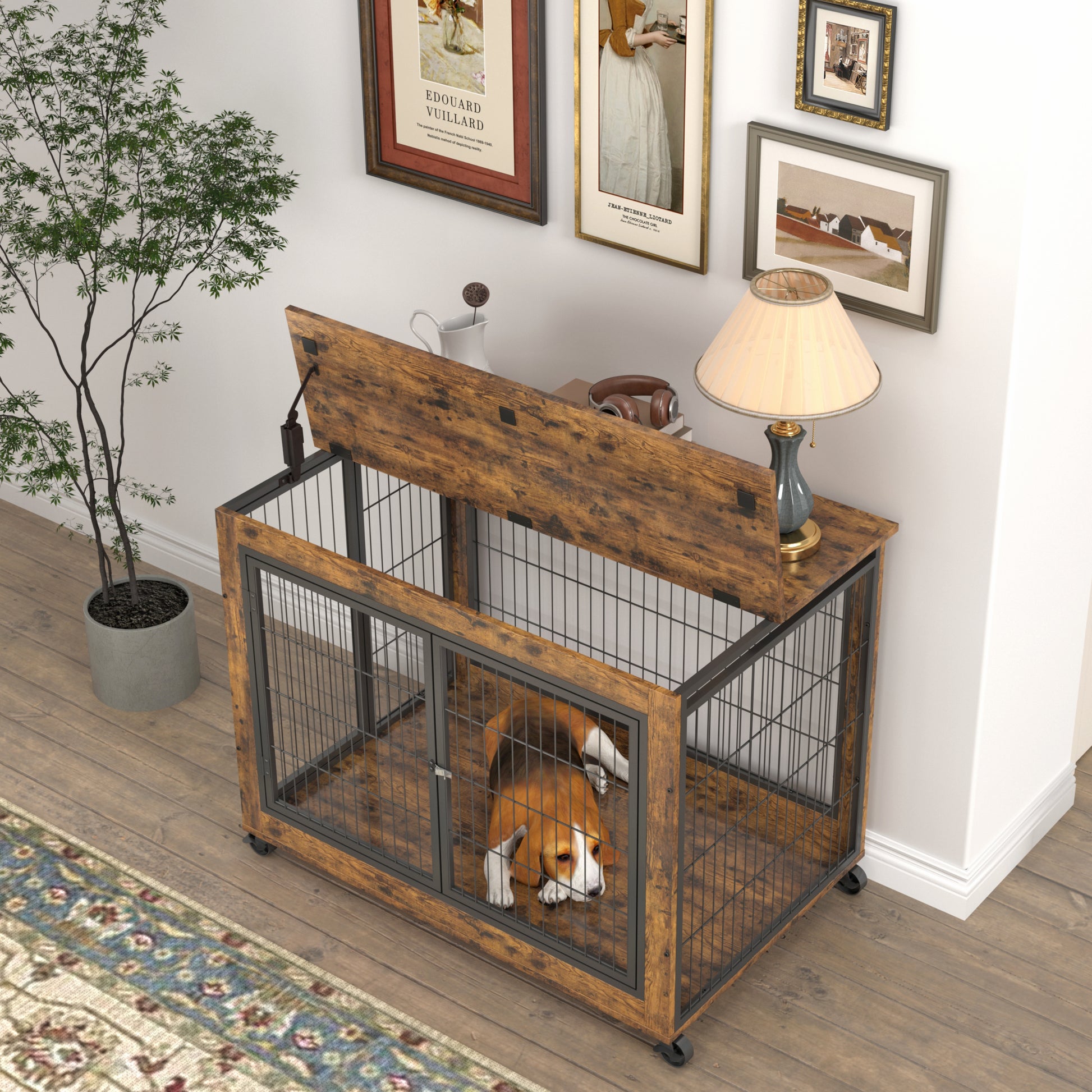 Furniture Dog Cage Crate With Double Doors, Rustic Brown, 38.58'' W X 25.2'' D X 27.17'' H Rustic Brown Particle Board