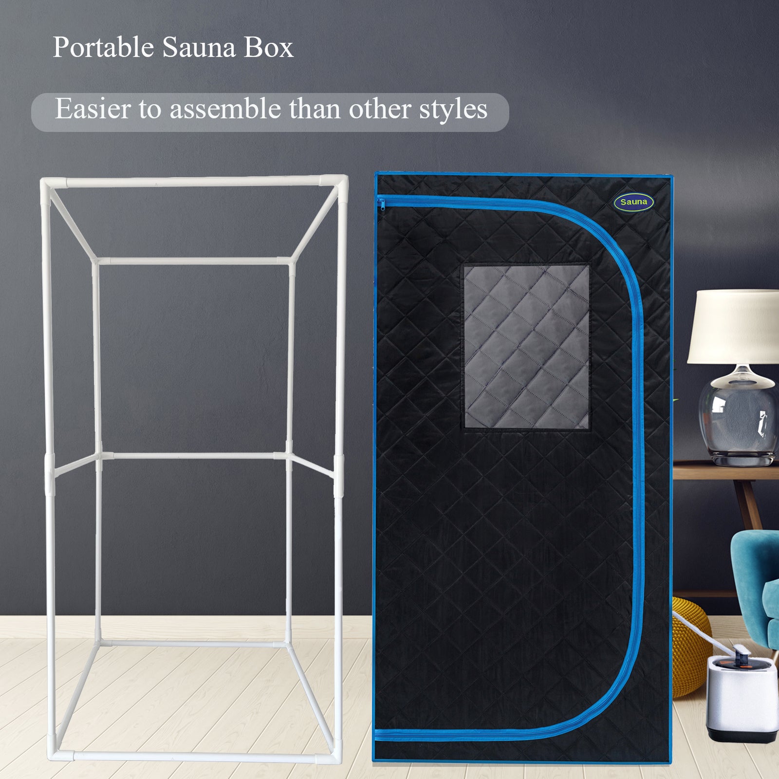 Portable Black Full Size Steam Sauna Tent Personal Home Spa, With Steam Generator, Remote Control, Foldable Chair, Pvc . Easy To Install,Fast Heating, With Fcc & Ul Certification. Black Polyester