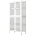 Four Glass Door Storage Cabinet With Adjustable Shelves And Feet Cold Rolled Steel Sideboard Furniture For Living Room Kitchen White 3 4 Shelves White Tempered Glass