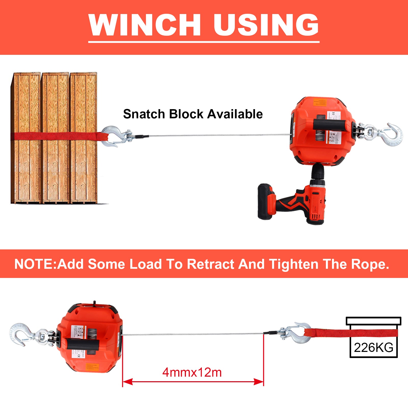 Drill Winch Hoist Portable Drill Winch Of 750 Lb Capacity With 40 Feet Steel Wire Drill Winch For Lifting & Dragging Red Abs