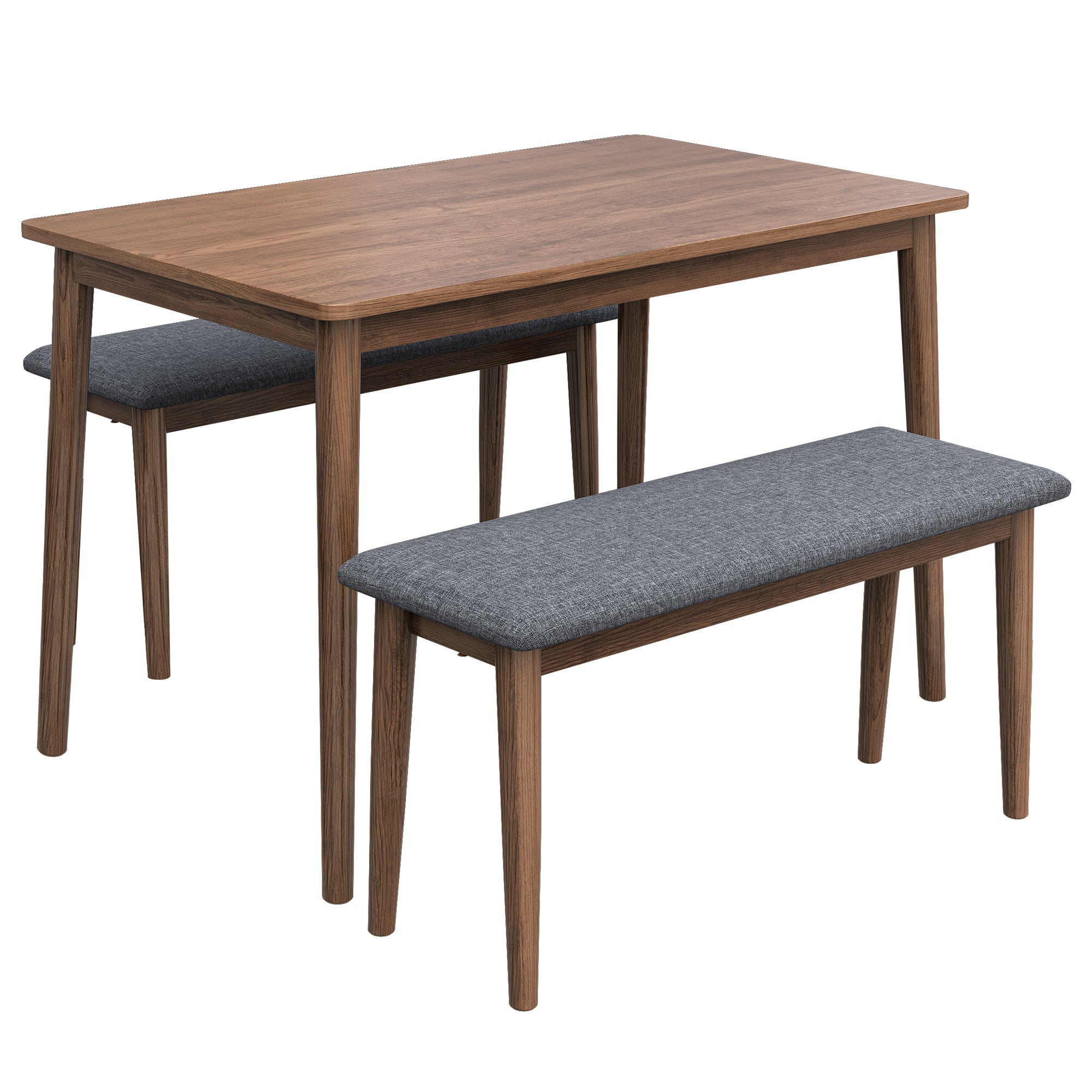 3 Pieces Modern Dining Table Set with 1 Rectangular walnut-rubber wood