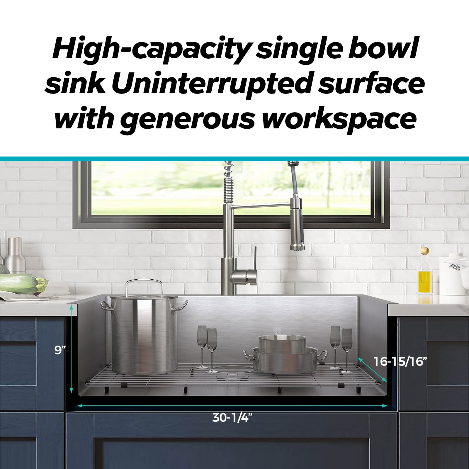 Tecasa 33 Inch Kitchen Sink Dual Mount Undermount Or Drop In Sink With Faucet Combo, All In One Single Bowl Stainless Steel Sink Silver Stainless Steel