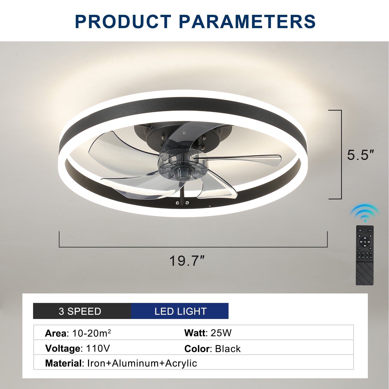 Ceiling Fan With Lights Dimmable Led Black Aluminium Iron