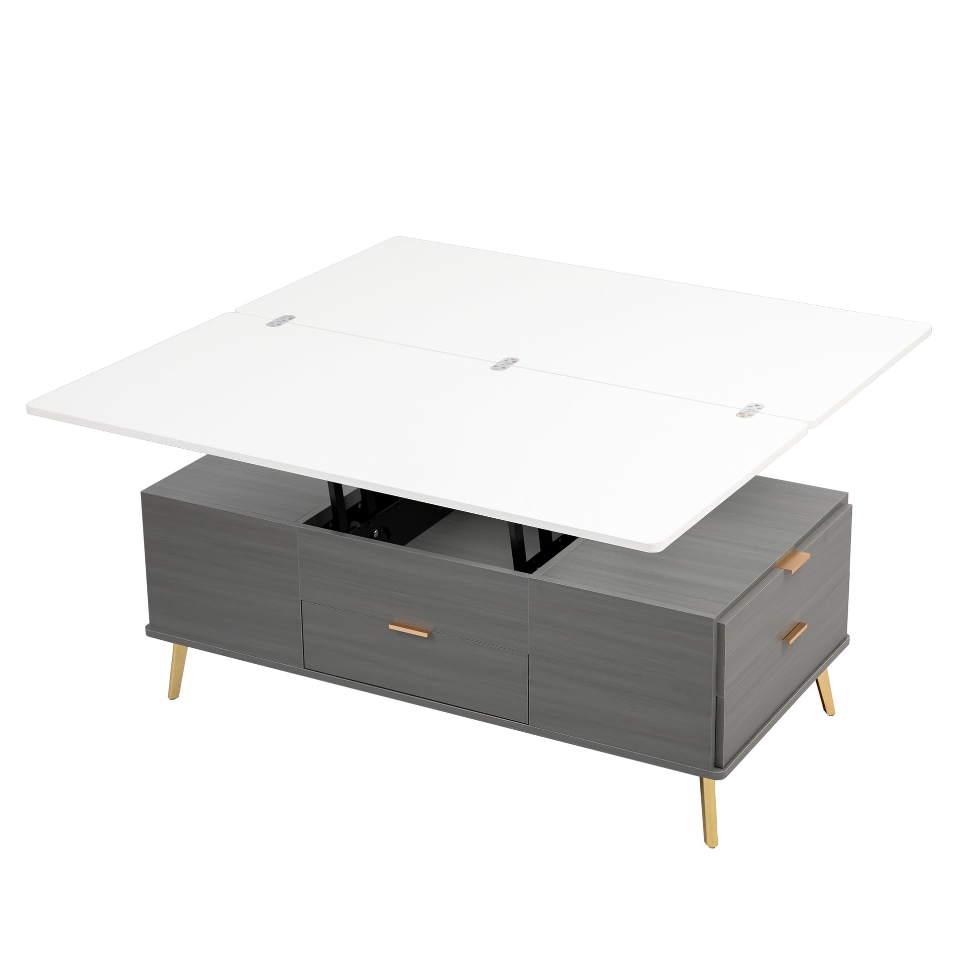 Modern Lift Top Coffee Table Multi Functional Table With Drawers In Gray & White White Gray Mdf Steel