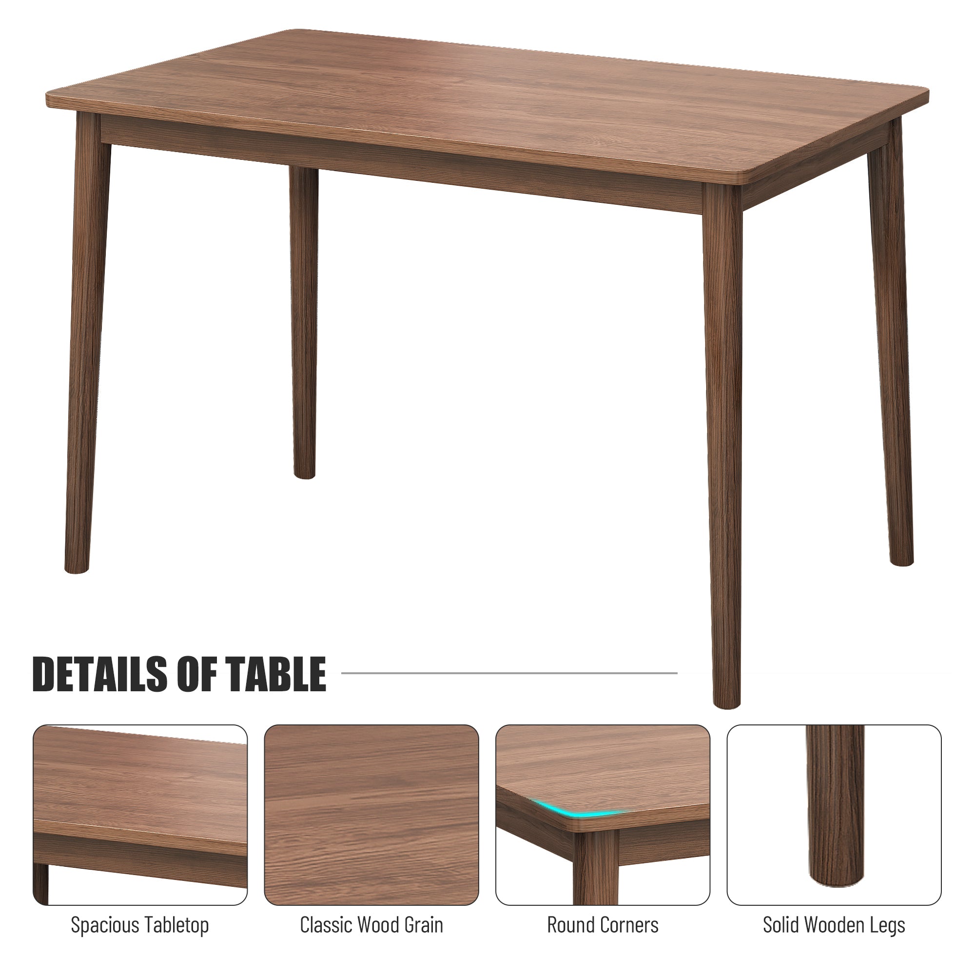 3 Pieces Modern Dining Table Set with 1 Rectangular walnut-rubber wood