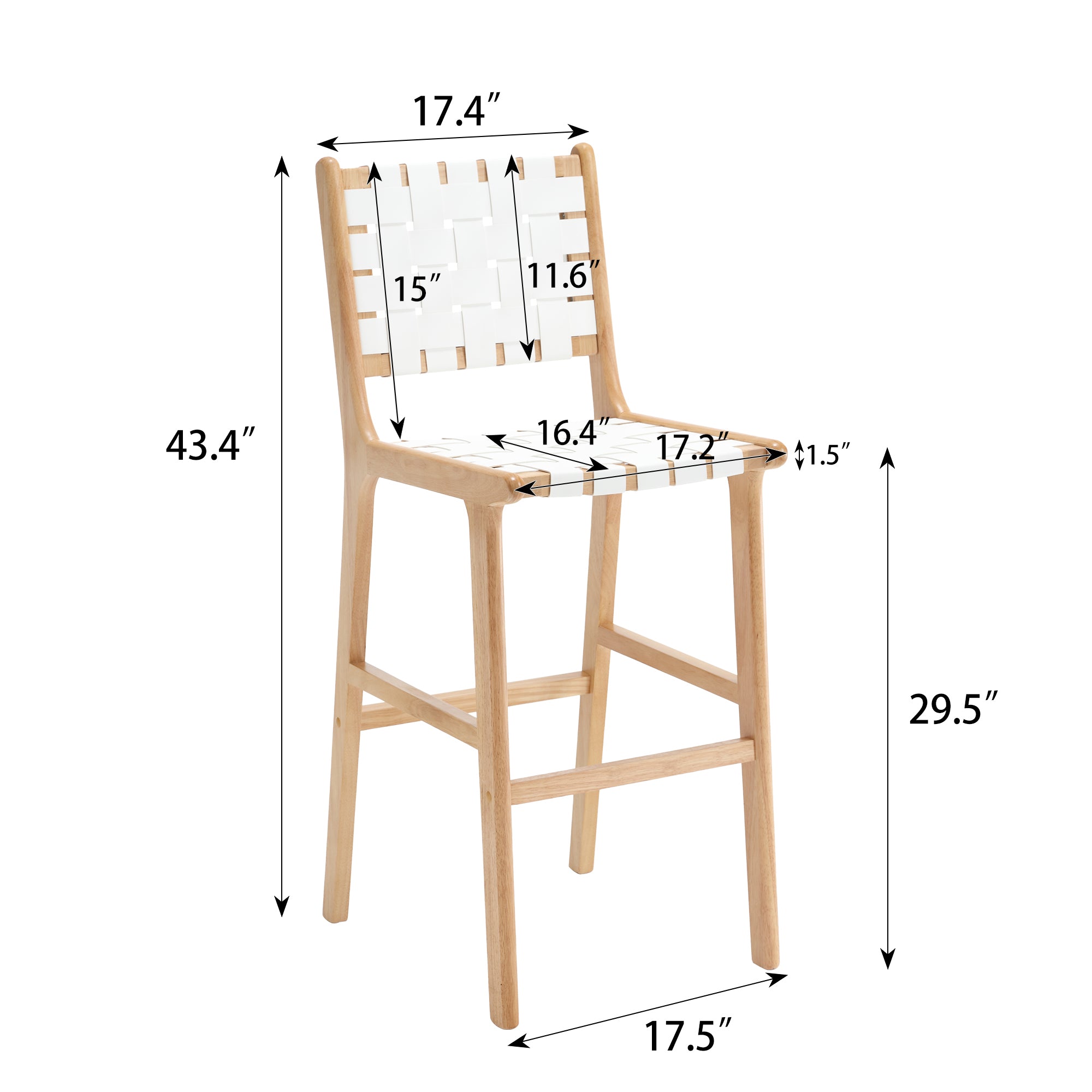 Hengming Saddle Leather Woven Bar Chair With Solid Wood Legs, Suitable For Living Room, Kitchen And Other Leisure Areas White Pvc