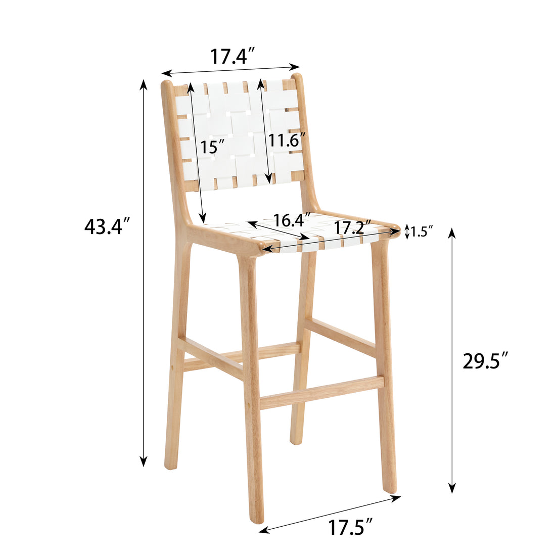 Hengming Saddle Leather Woven Bar Chair With Solid Wood Legs, Suitable For Living Room, Kitchen And Other Leisure Areas White Pvc