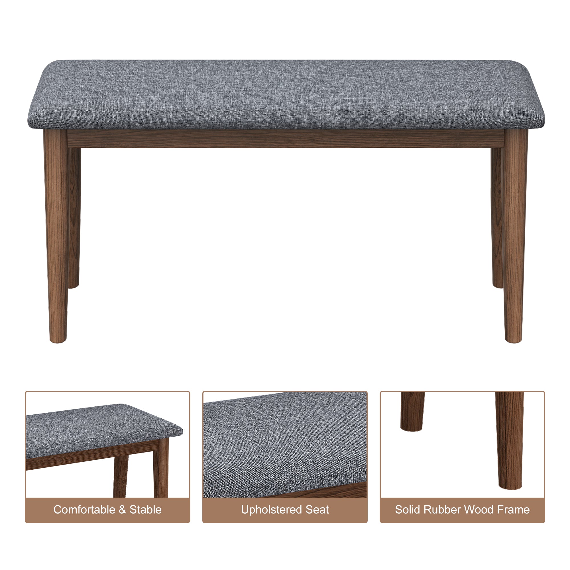 2PCS Upholstered Benches Retro Upholstered Bench Solid walnut-rubber wood