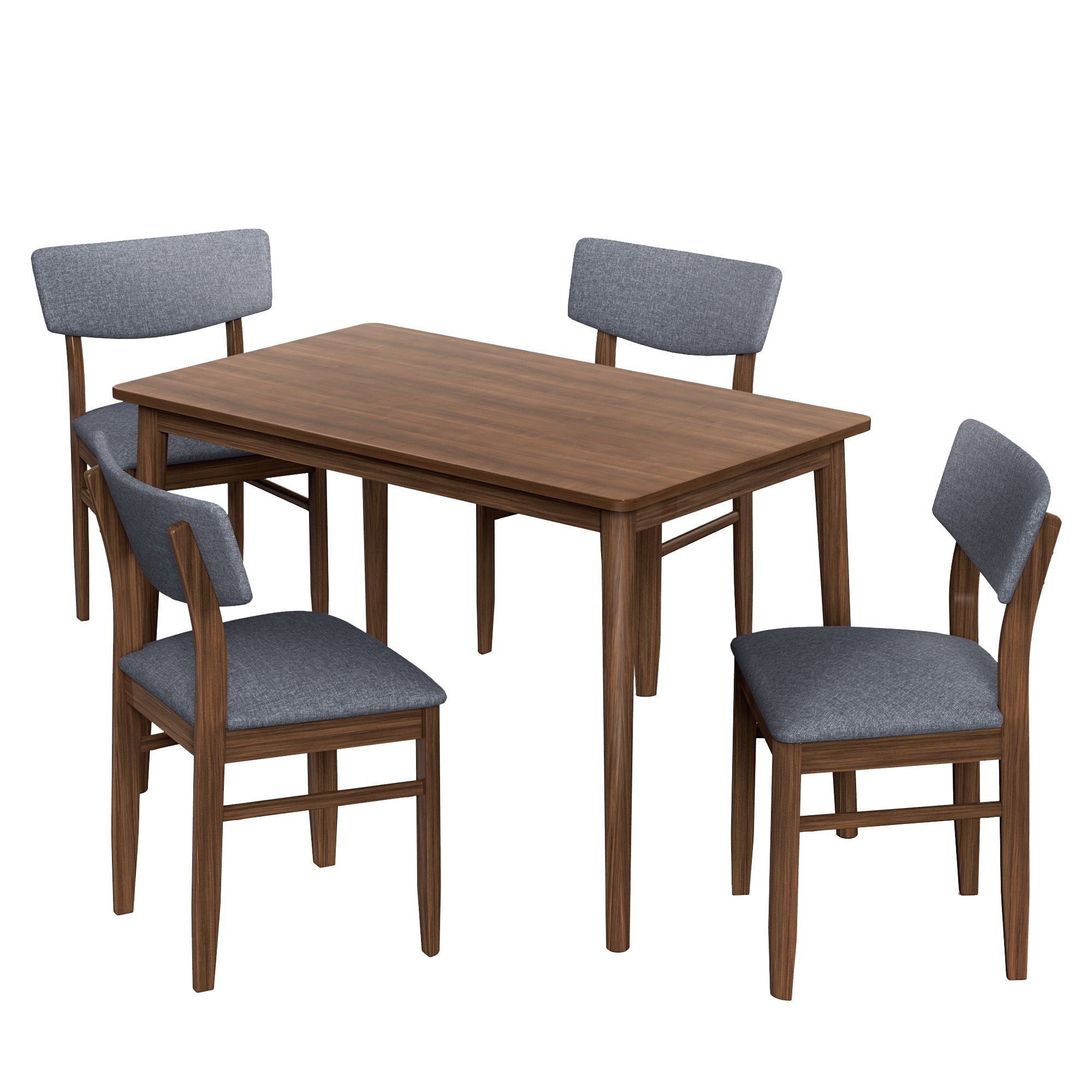 5 Pieces Modern Dining Table Set with 1 Rectangular walnut-rubber wood
