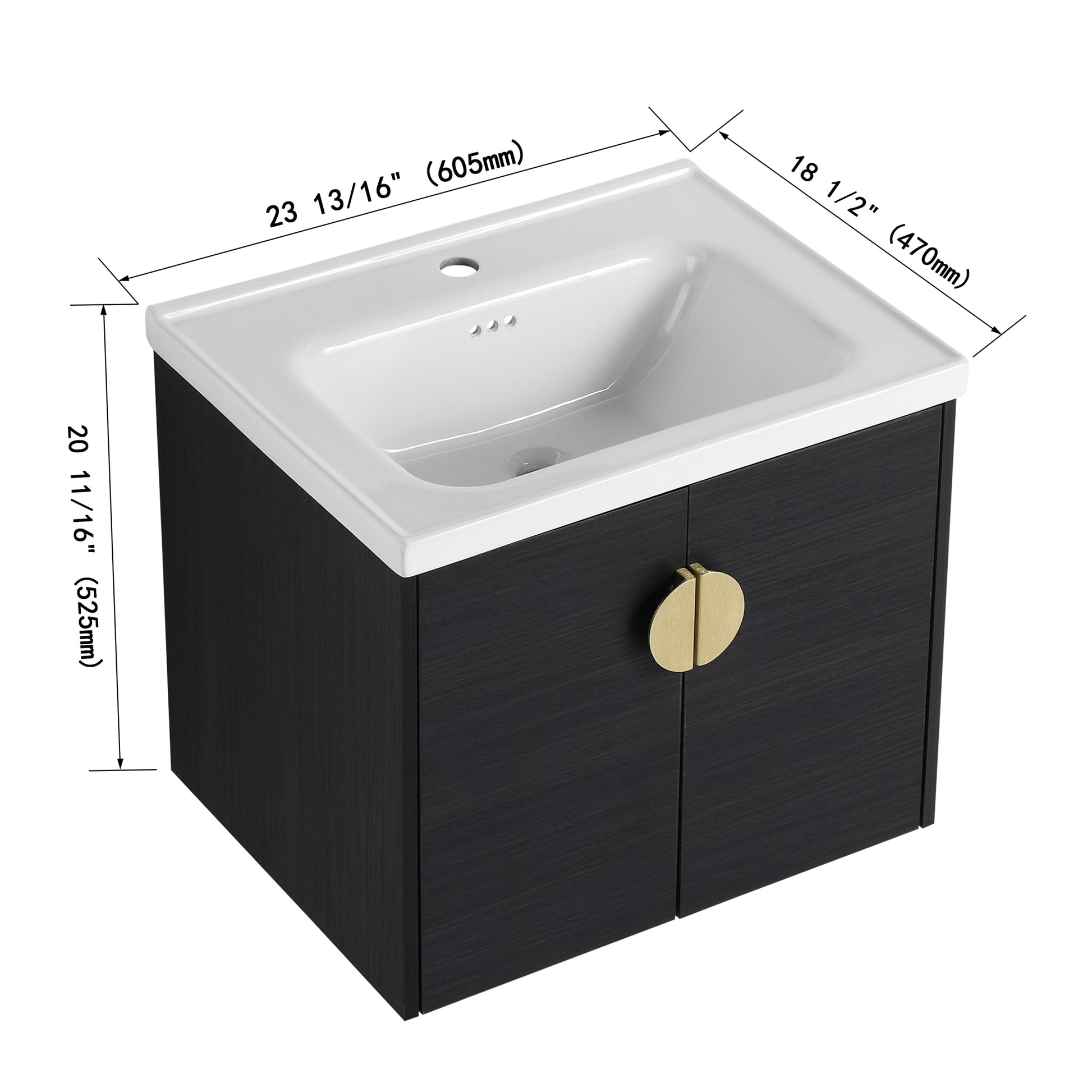 24 Inch Soft Close Doors Bathroom Vanity With Sink, For Small Bathroom, Kd Packing Black Chestnut 2 Bathroom Wall Mounted Modern Plywood