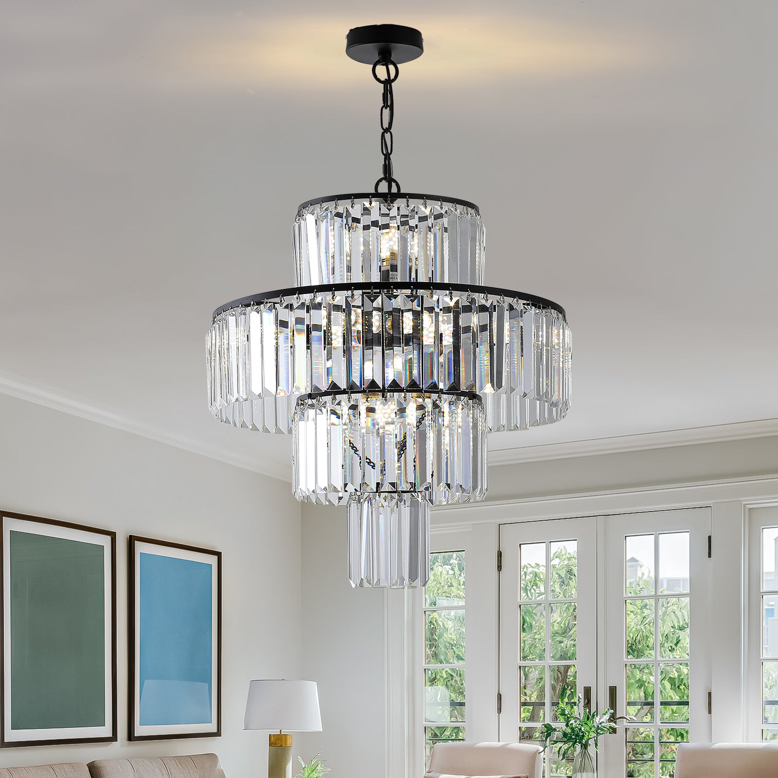 Black Luxury Crystal Chandelier Modern Chandeliers Lights Fixture Hanging Pendant Light Fixture For Dining Room Bedroom Living Room Dia 19.7 Inch Black Black Crystal Iron