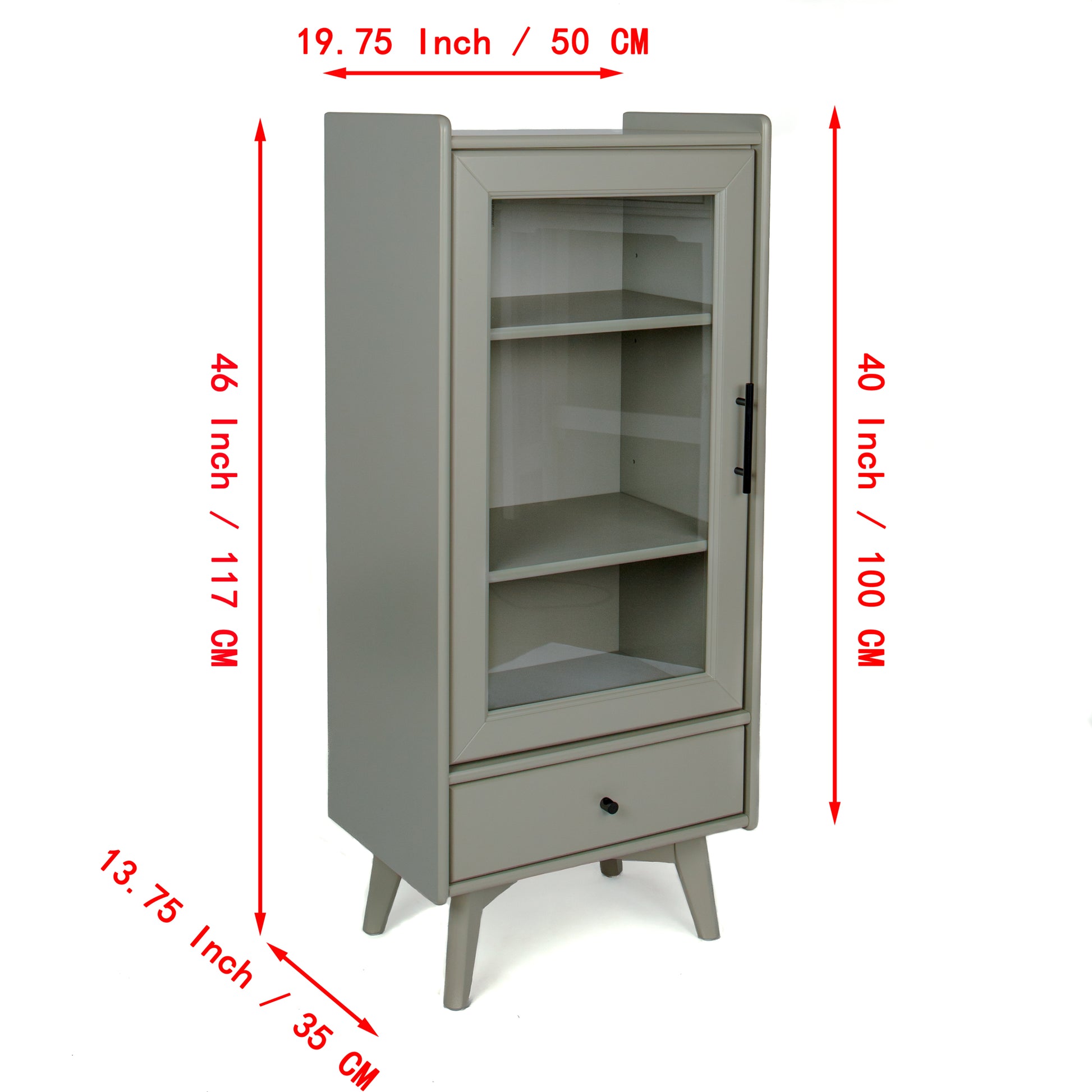 Modern Bathroom Storage Cabinet & Floor Standing Cabinet With Glass Door With Double Adjustable Shelves And One Drawer, Extra Storage Space On Top, Gray 19.75" 13.75" 46" Gray Mdf Glass