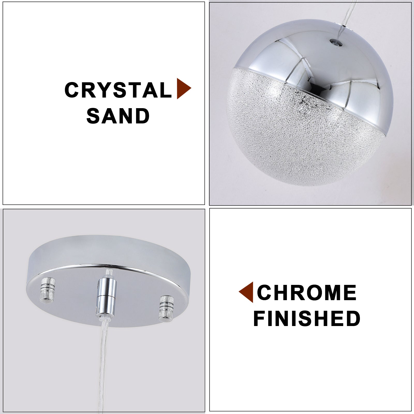 Pendant Light With Dimmable Led Set Of 3 Chrome Acrylic Iron