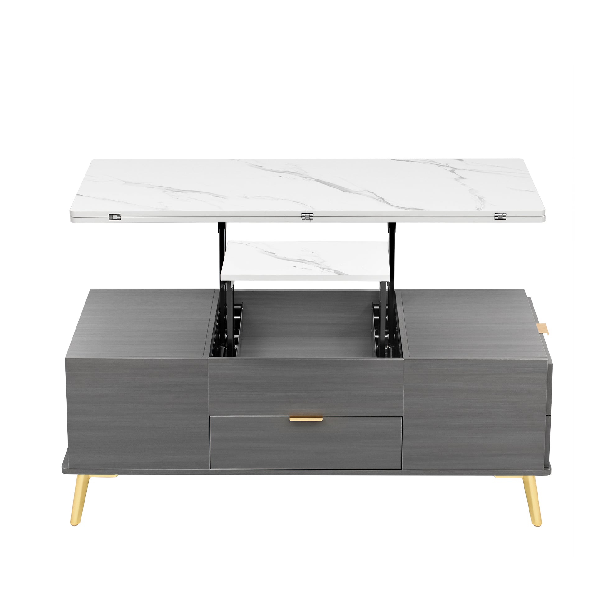 Modern Lift Top Coffee Table Multi Functional Table With Drawers In Gray & White White Gray Mdf Steel