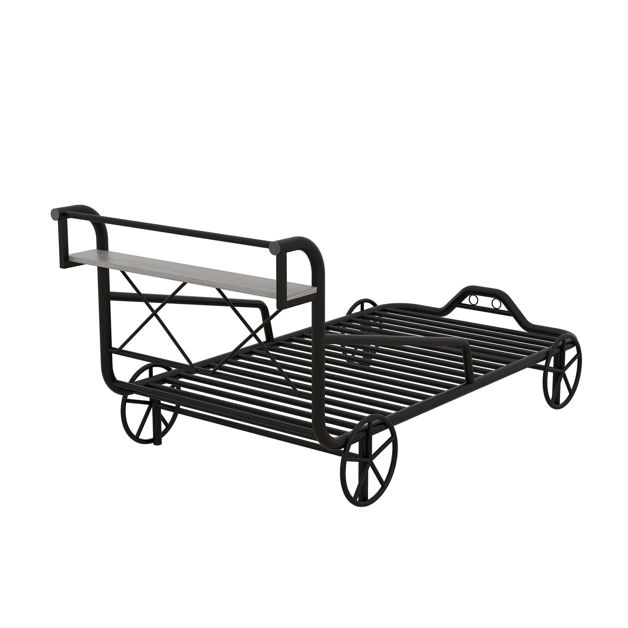 Twin Size Metal Car Bed with Four Wheels, Guardrails box spring not
