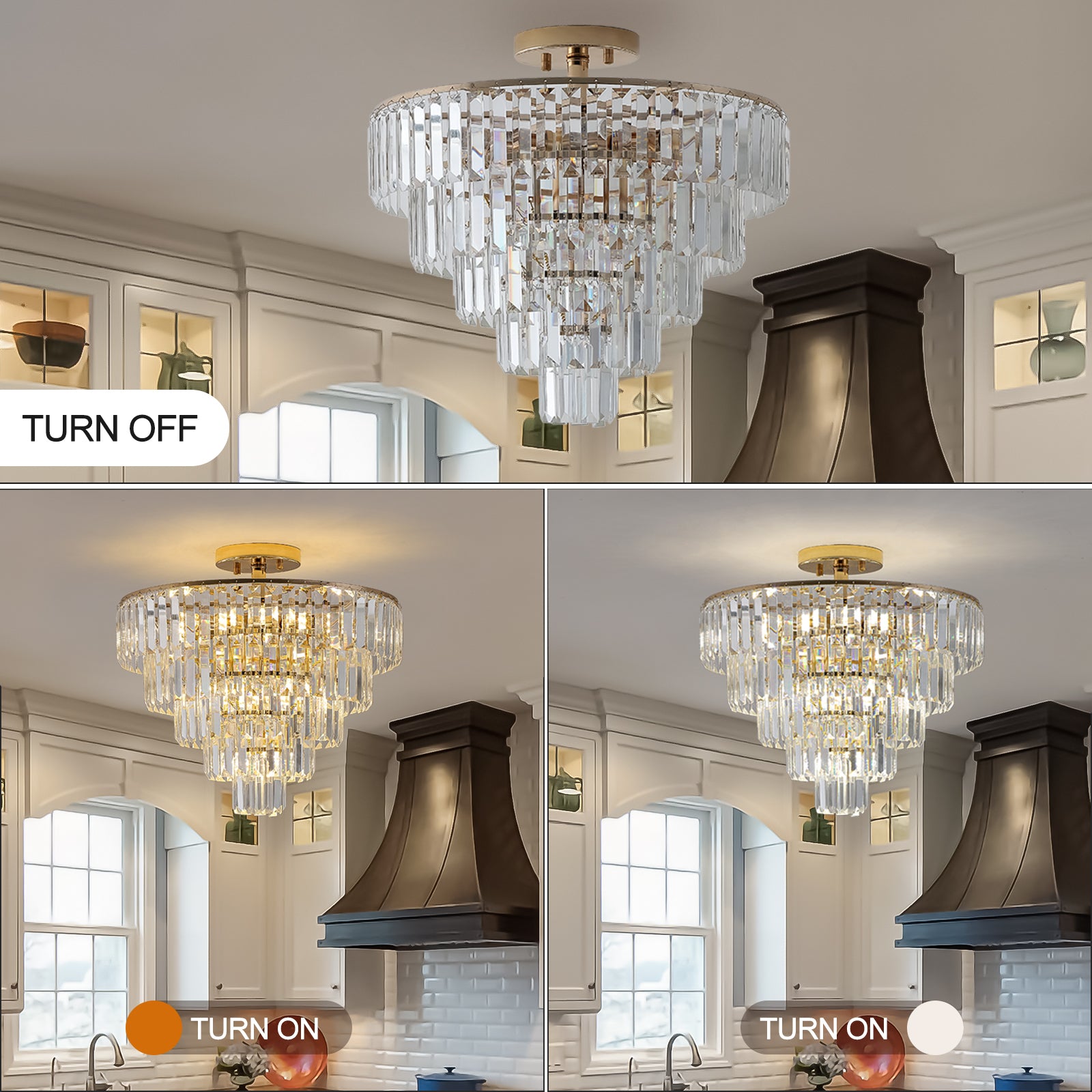 Same As W1340P189283 L005001 D500 C10G Gold Crystal Chandeliers,5 Tier Round Semi Flush Mount Chandelier Light Fixture,Large Contemporary Luxury Ceiling Lighting Gold Crystal Iron