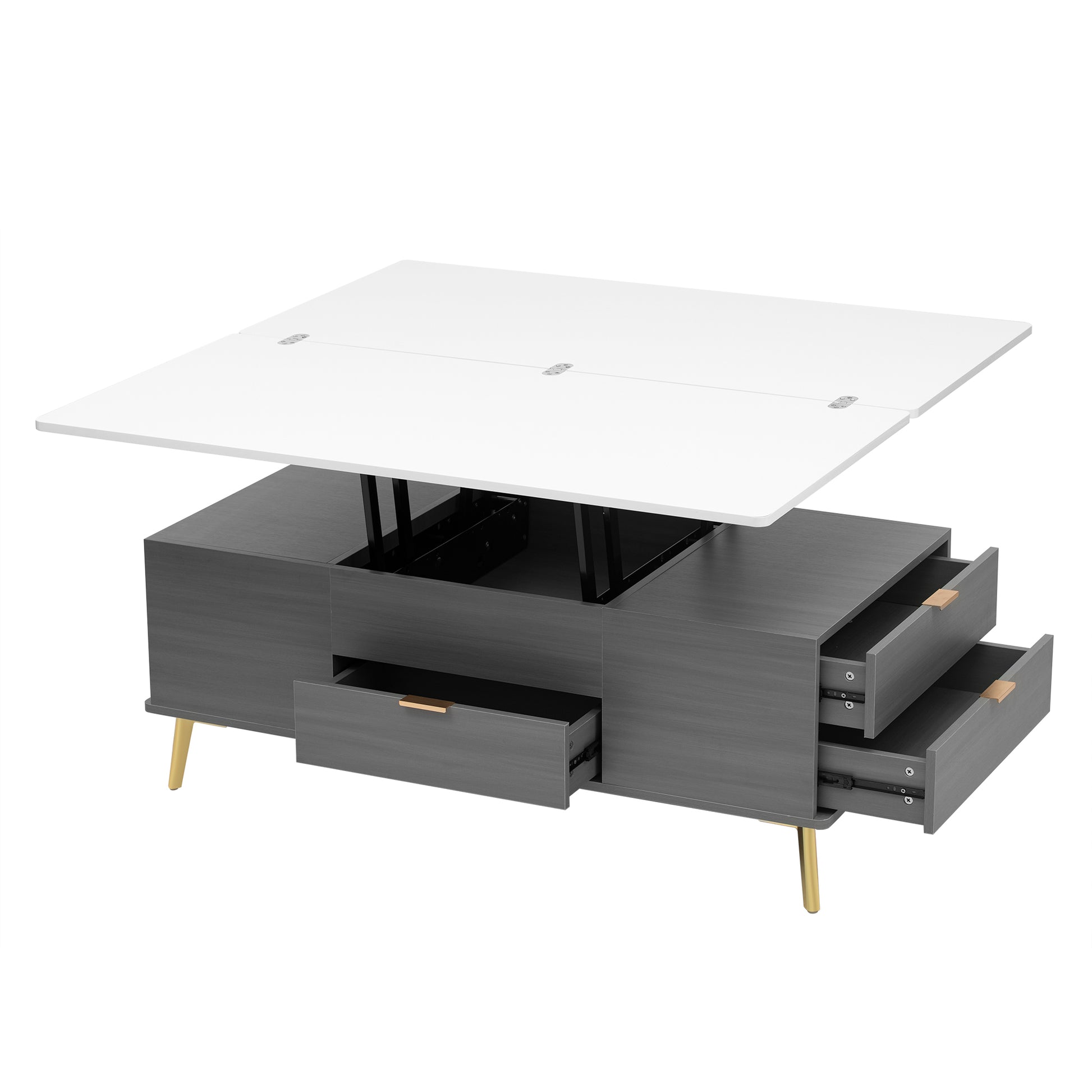 Modern Lift Top Coffee Table Multi Functional Table white+gray-mdf+steel