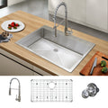 Tecasa 33 Inch Kitchen Sink Dual Mount Undermount Or Drop In Sink With Faucet Combo, All In One Single Bowl Stainless Steel Sink Silver Stainless Steel