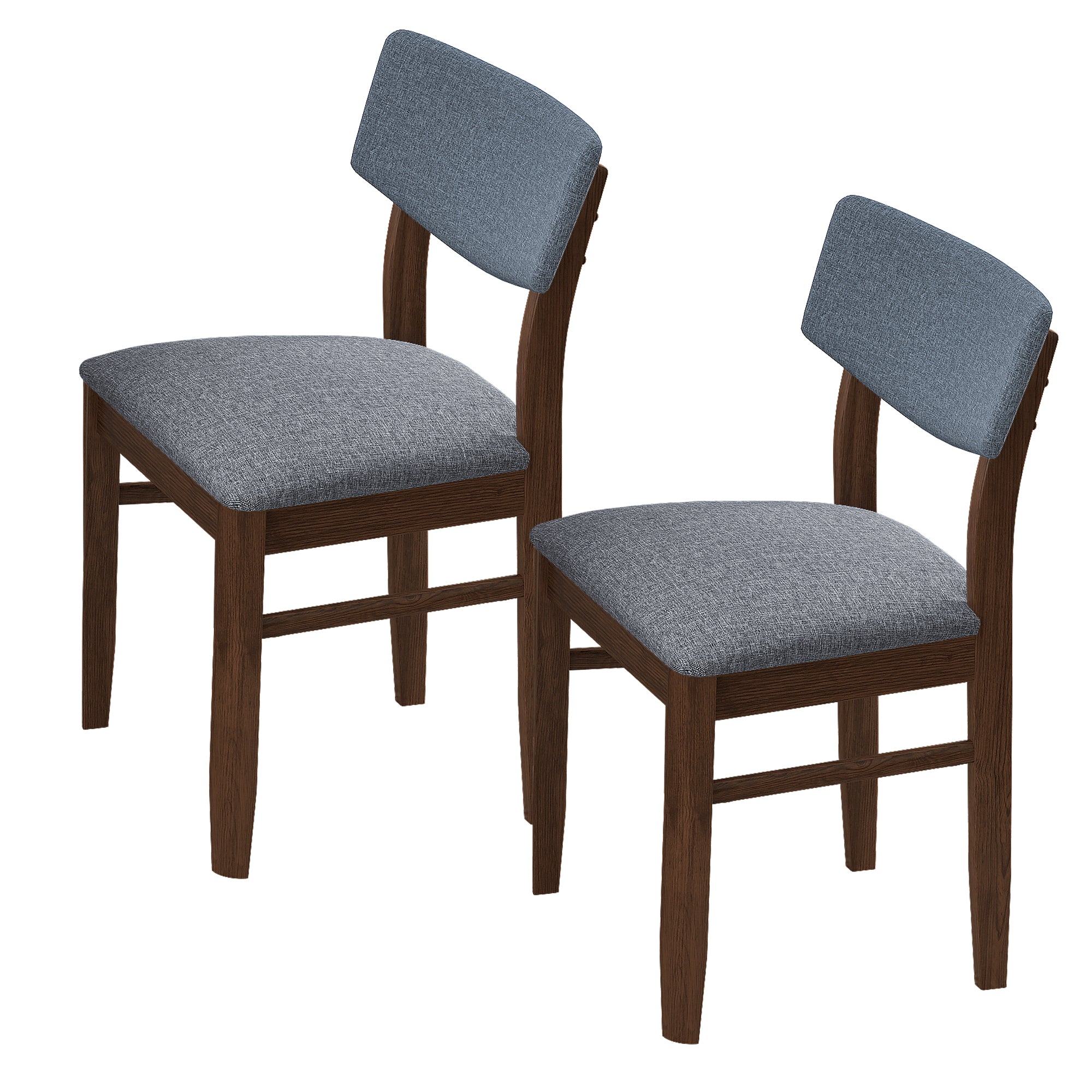 2 PCS Dining Chairs Fabric Cushion Retro Upholstered walnut-rubber wood