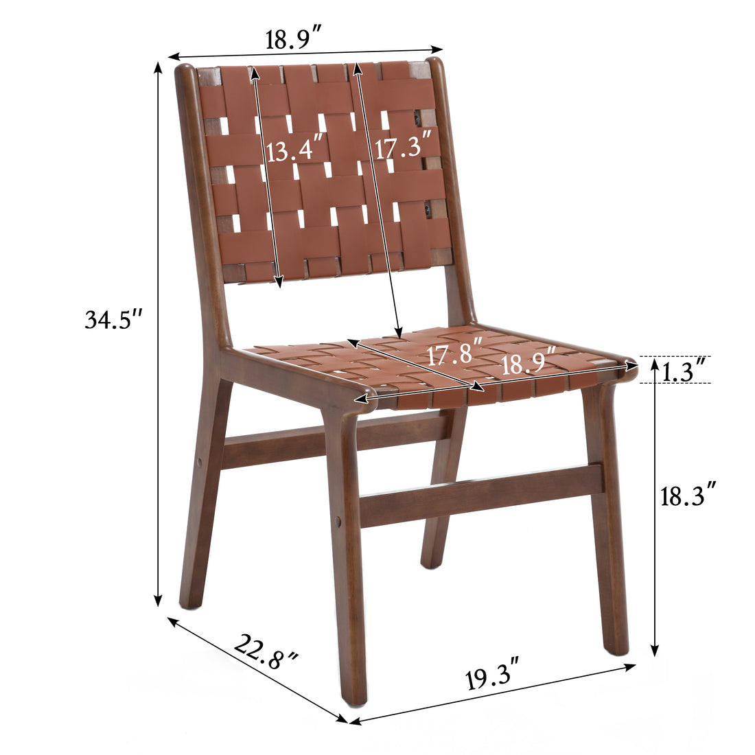 Hengming Saddle Leather Woven Dining Chair, Solid Wood Legs, Suitable For Dining Room And Living Room Brown Pvc