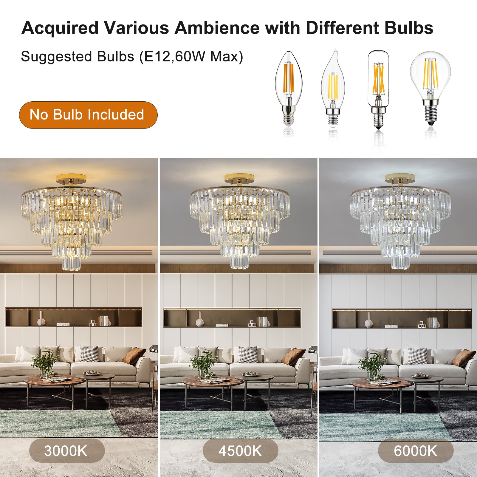 Same As W1340P189283 L005001 D500 C10G Gold Crystal Chandeliers,5 Tier Round Semi Flush Mount Chandelier Light Fixture,Large Contemporary Luxury Ceiling Lighting Gold Crystal Iron