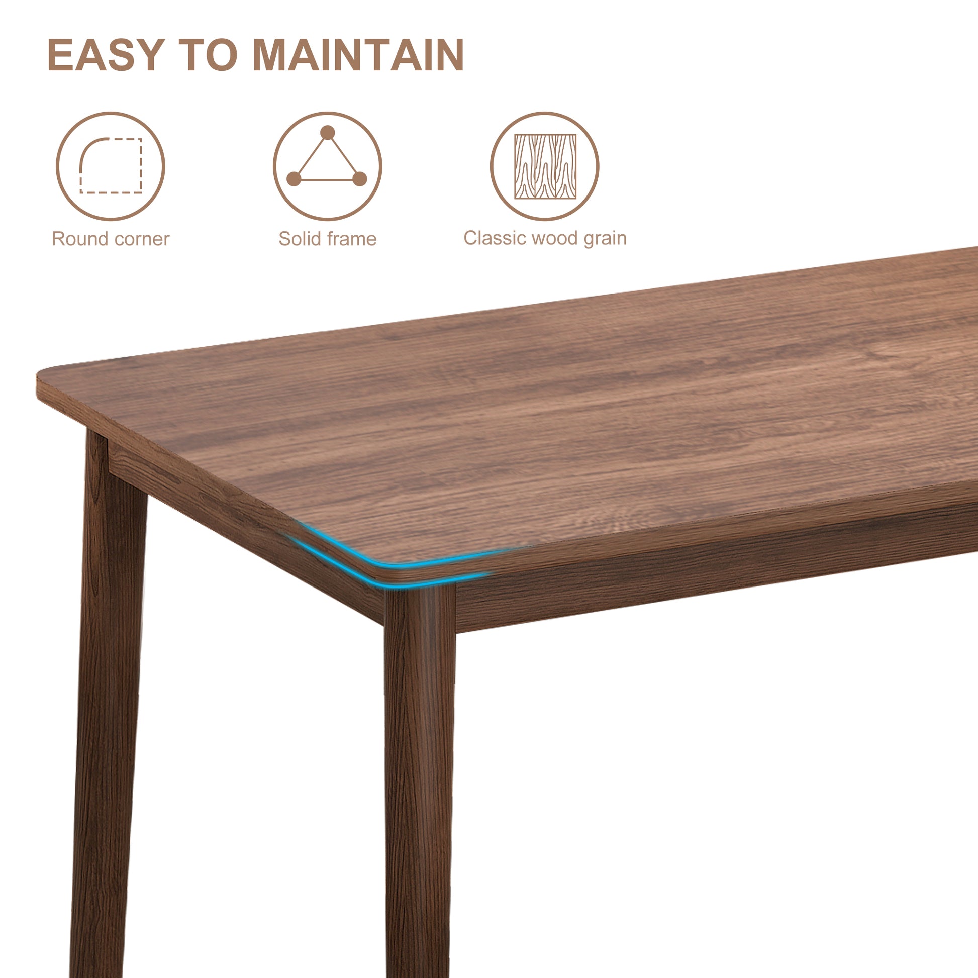 Dining Table Retro Rectangle Table Solid Rubber Wood Rustic Furniture For Kitchen Dining Room Walnut Color Walnut Rubber Wood