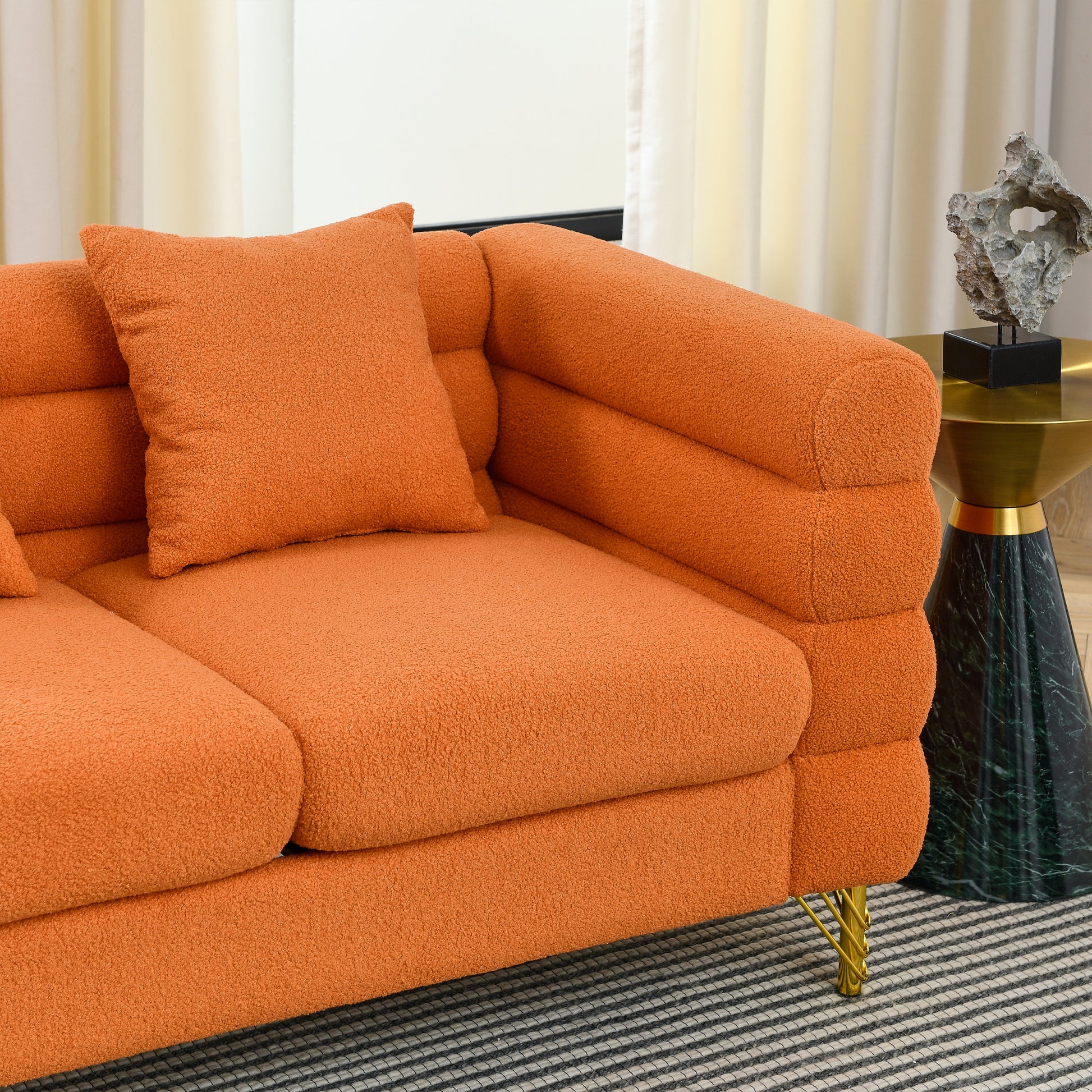 81 Inch Oversized 3 Seater Sectional Sofa, Living Room Comfort Fabric Sectional Sofa Deep Seating Sectional Sofa, Soft Sitting With 3 Pillows For Living Room,Bedroom,Office.,Orange Teddy W834S00034 Orange Primary Living Space American Design Foam Fabric