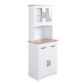 Wooden Kitchen Cabinet White Pantry Room Storage Microwave Cabinet With Framed Glass Doors And Drawer White Mdf