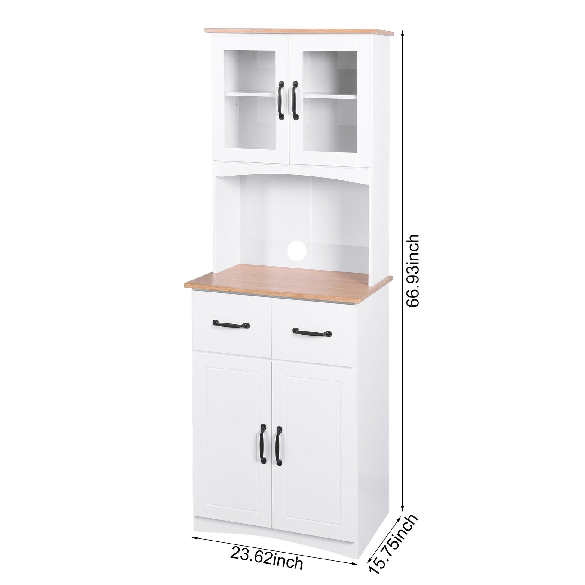 Wooden Kitchen Cabinet White Pantry Room Storage Microwave Cabinet With Framed Glass Doors And Drawer White Mdf