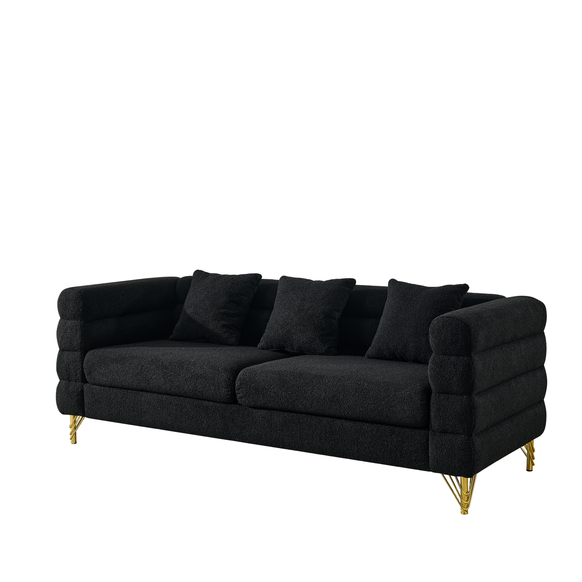 81 Inch Oversized 3 Seater Sectional Sofa, Living Room Comfort Fabric Sectional Sofe Deep Seating Sectional Sofa, Soft Sitting With 3 Pillows For Living Room,Bedroom,Office, Black Teddy W834S00035 Black Primary Living Space American Design Foam Fabric 3