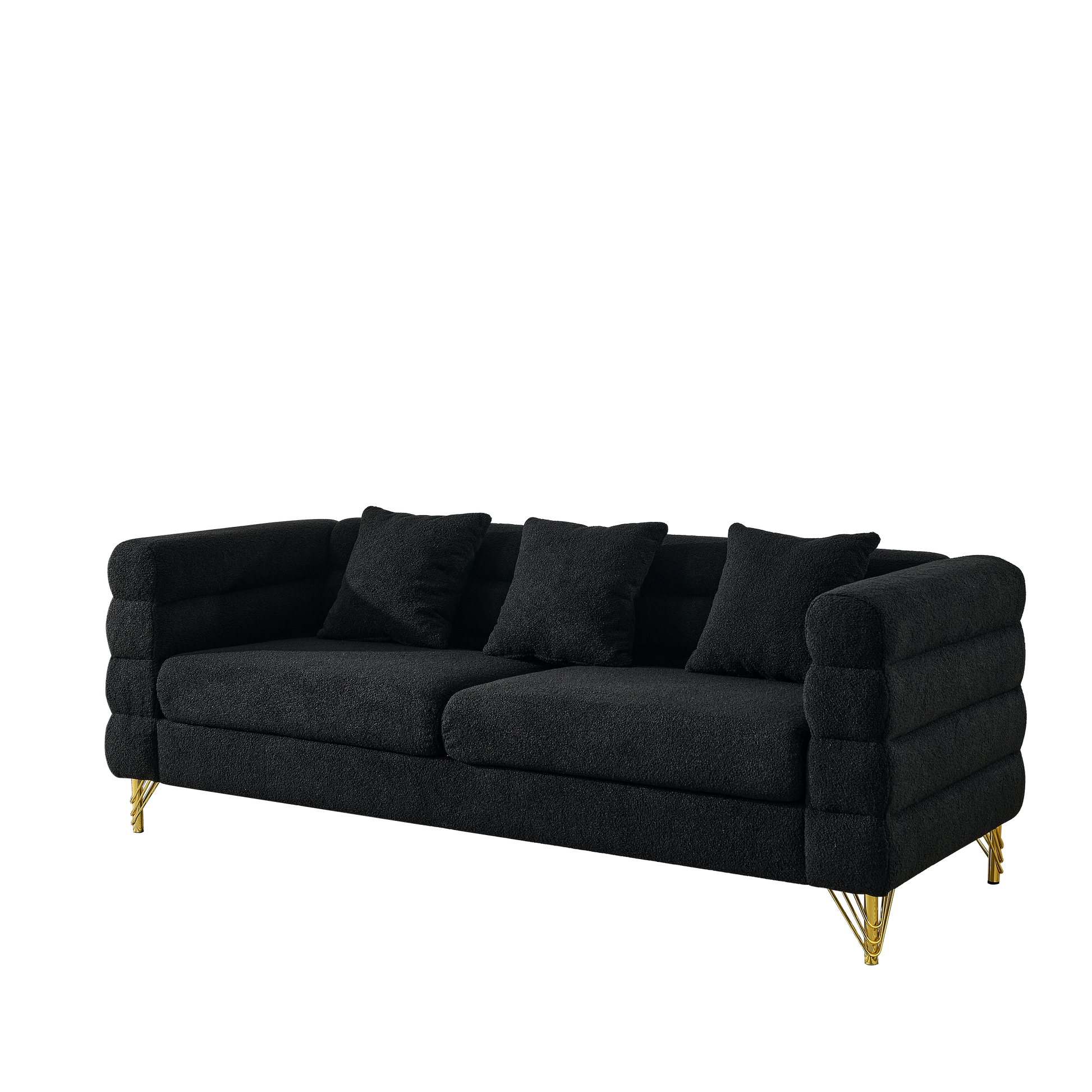 3 Seater 3 Seater Combination Sofa.Black Teddy Black Primary Living Space American Design Foam Fabric