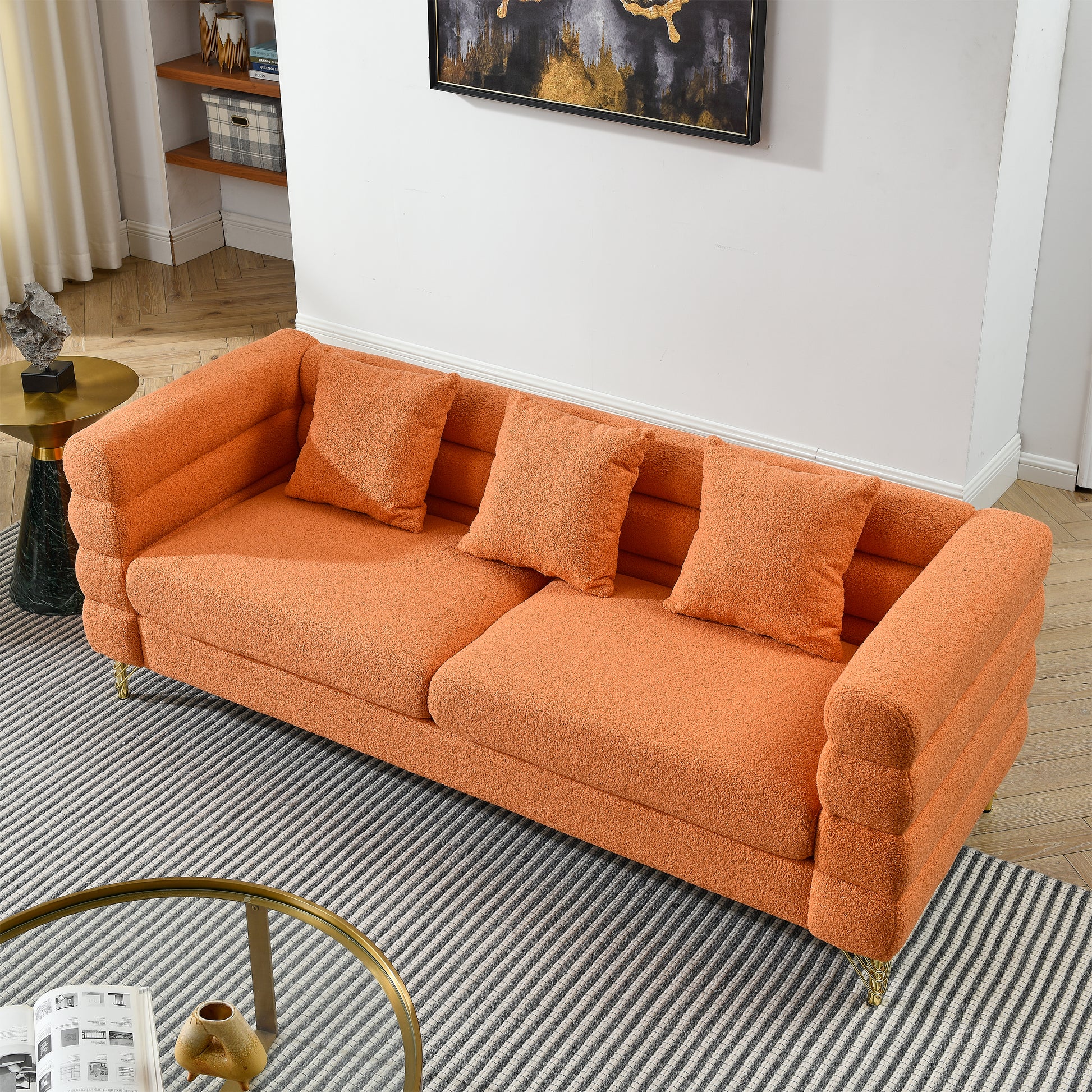 3 Seater 3 Seater Combination Sofa.Orange Teddy Orange Primary Living Space American Design Foam Fabric