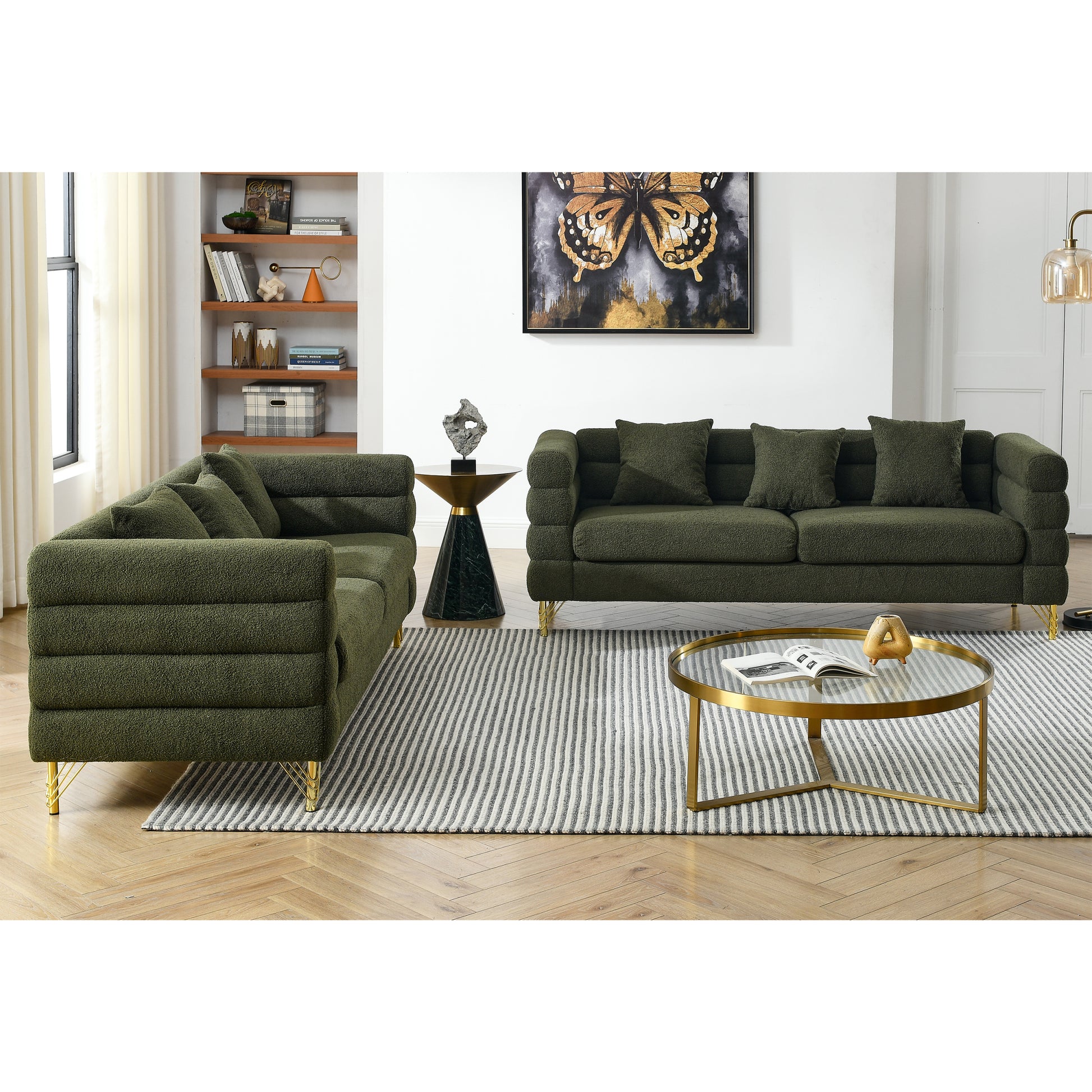 3 Seater 3 Seater Combination Sofa.Green Teddy Green Primary Living Space American Design Foam Fabric
