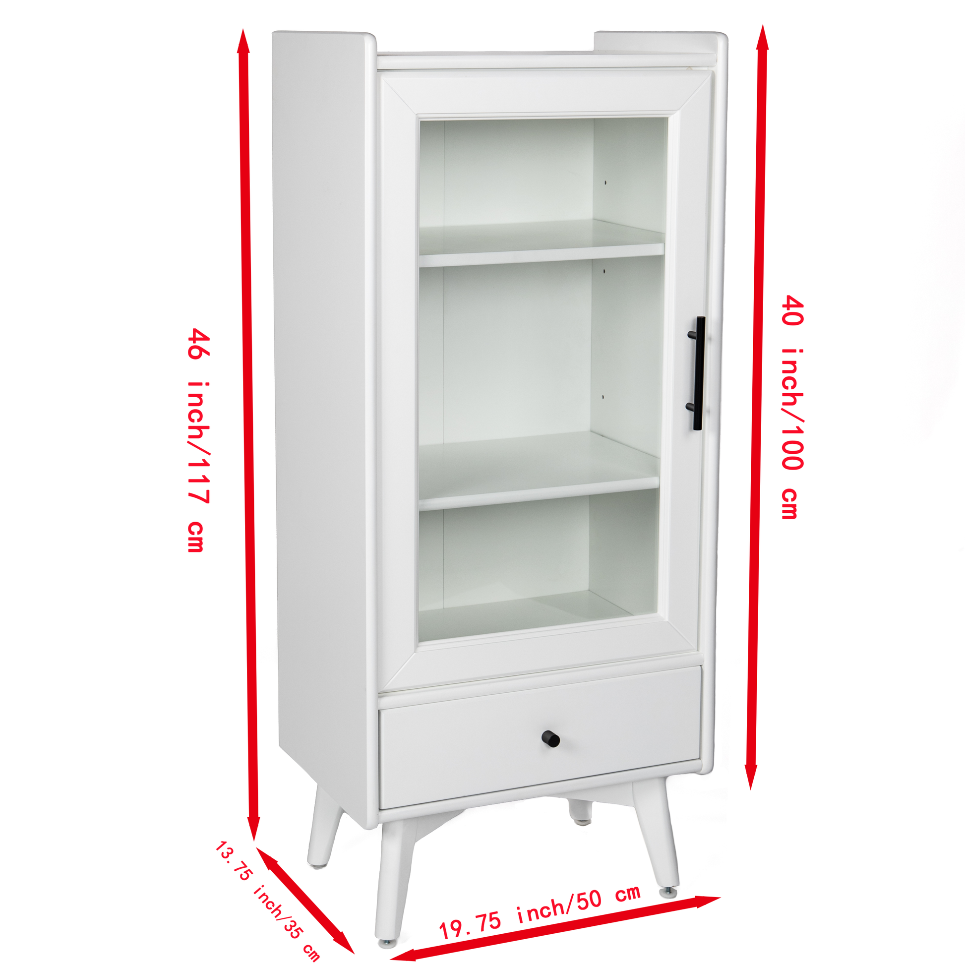 Modern Bathroom Storage Cabinet & Floor Standing Cabinet With Glass Door With Double Adjustable Shelves And One Drawer, Extra Storage Space On Top, White 19.75" 13.75" 46" White Mdf