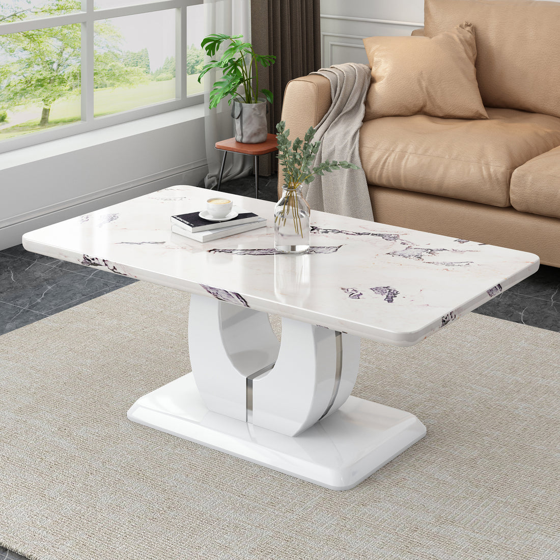 Modern Simple Luxury Imitation Marble Dining Table Rectangular Coffee Table. The Computer Desk. The Game Table. Suitable For Dining Room, Living Room, Terrace, Kitchen. W1151S00265 White Mdf