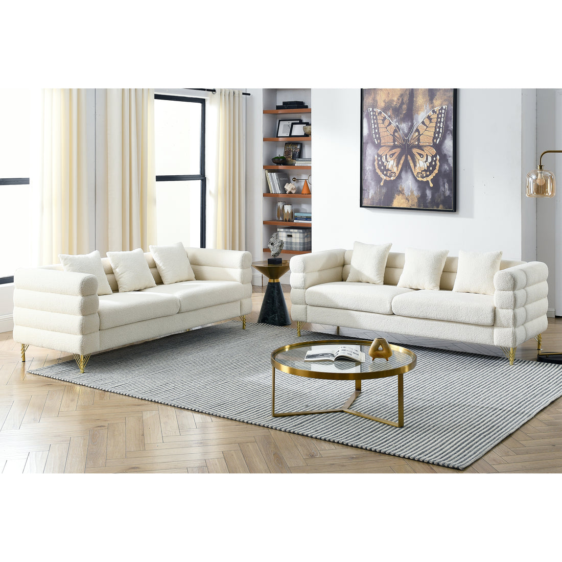 3 Seater 3 Seater Combination Sofa.White Teddy Ivory White Teddy Primary Living Space American Design Foam Fabric