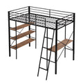 Twin Size Metal Loft Bed With Shelves And Desk, Black Old Sku: Wf306849Aab Box Spring Not Required Twin Black Metal Bedroom Bed Frame Metal