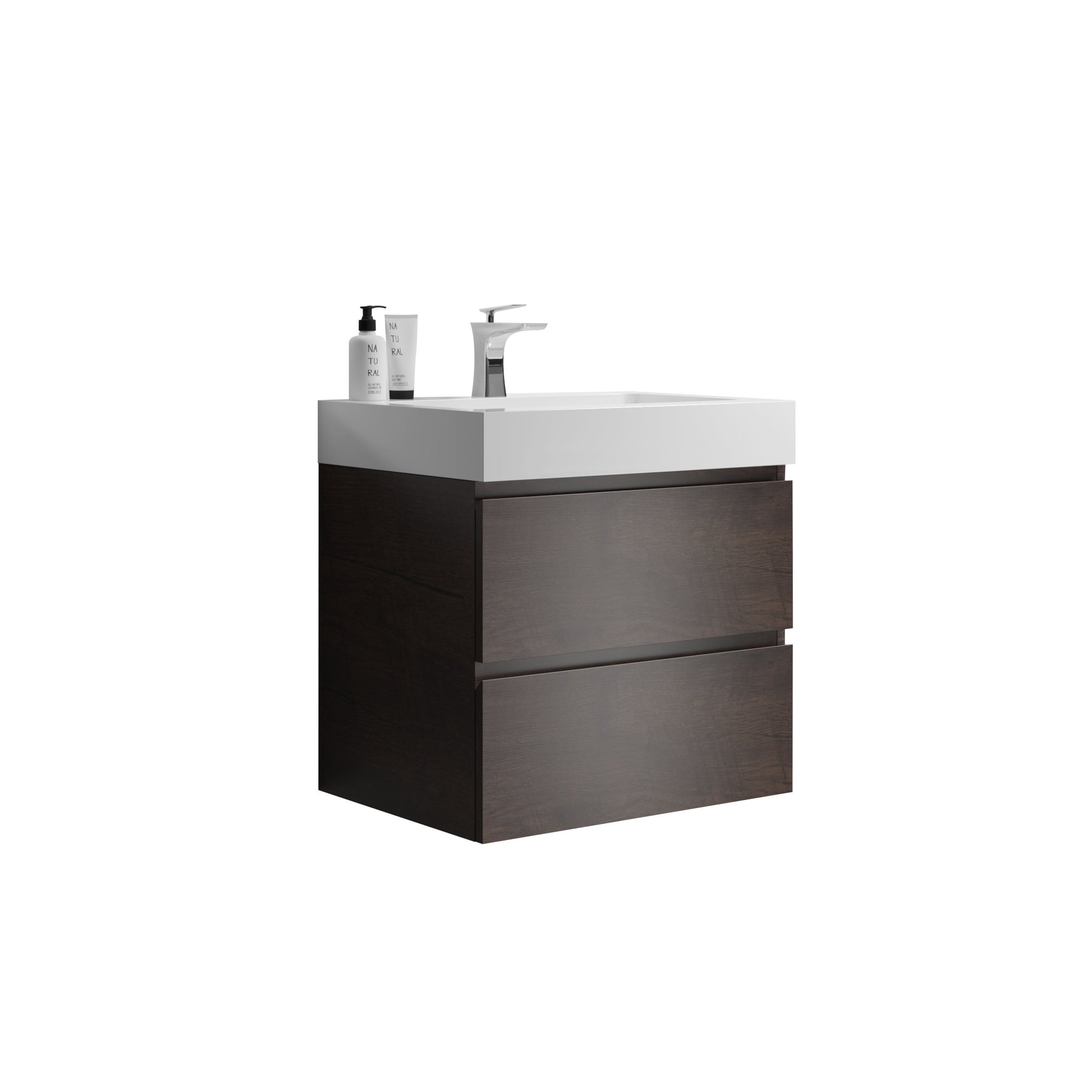 Alice 24" Walnut Bathroom Vanity With Sink, Large Storage Wall Mounted Floating Bathroom Vanity For Modern Bathroom, One Piece White Sink Basin Without Drain And Faucet, Pre Assembled White Walnut Melamine