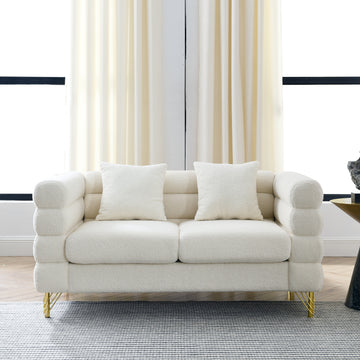 60Inch Oversized 2 Seater Sectional Sofa, Living Room Comfort Fabric Sectional Sofa Deep Seating Sectional Sofa, Soft Sitting With 2 Pillows For Living Room, Bedroom White Teddy Ivory W834S00029 Ivory Primary Living Space American Design Foam Fabric 2