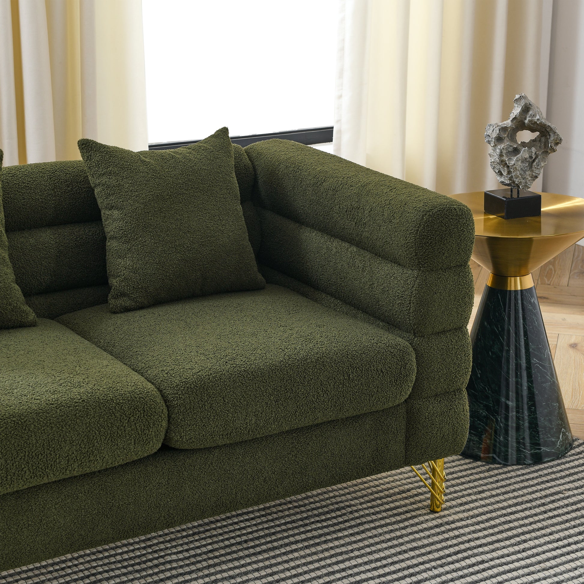 81Inch Oversized 3 Seater Sectional Sofa, Living Room Comfort Fabric Sectional Sofa Deep Seating Sectional Sofa, Soft Sitting With 3 Pillows For Living Room, Bedroom, Office Green Teddy W834S00033 Green Primary Living Space American Design Foam Fabric 3