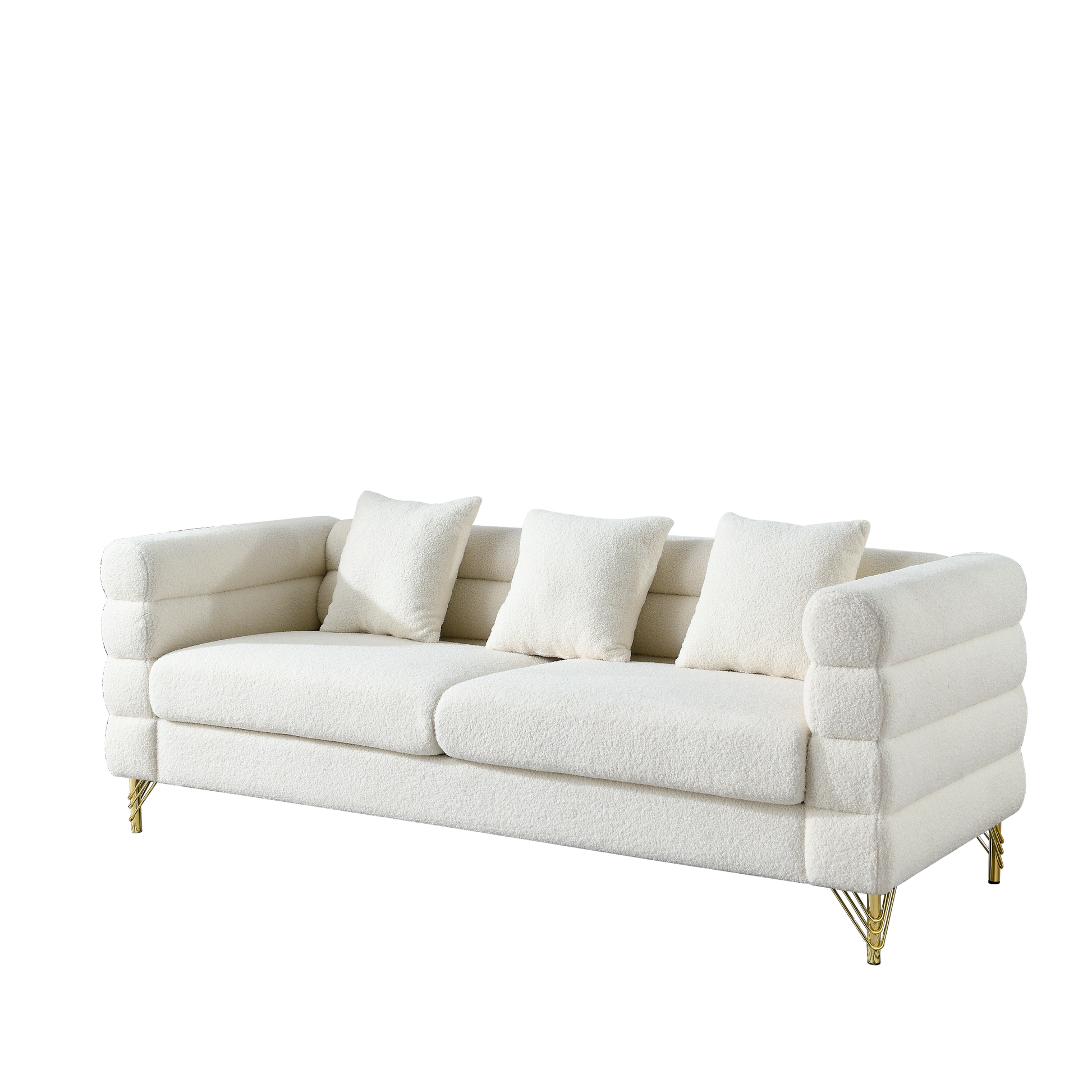 81 Inch Oversized 3 Seater Sectional Sofa, Living Room Comfort Fabric Sectional Sofa Deep Seating Sectional Sofa, Soft Sitting With 3 Pillows For Living Room, Bedroom, Etc., White Teddy Ivory Ivory Primary Living Space American Design Foam Fabric 3 Seat